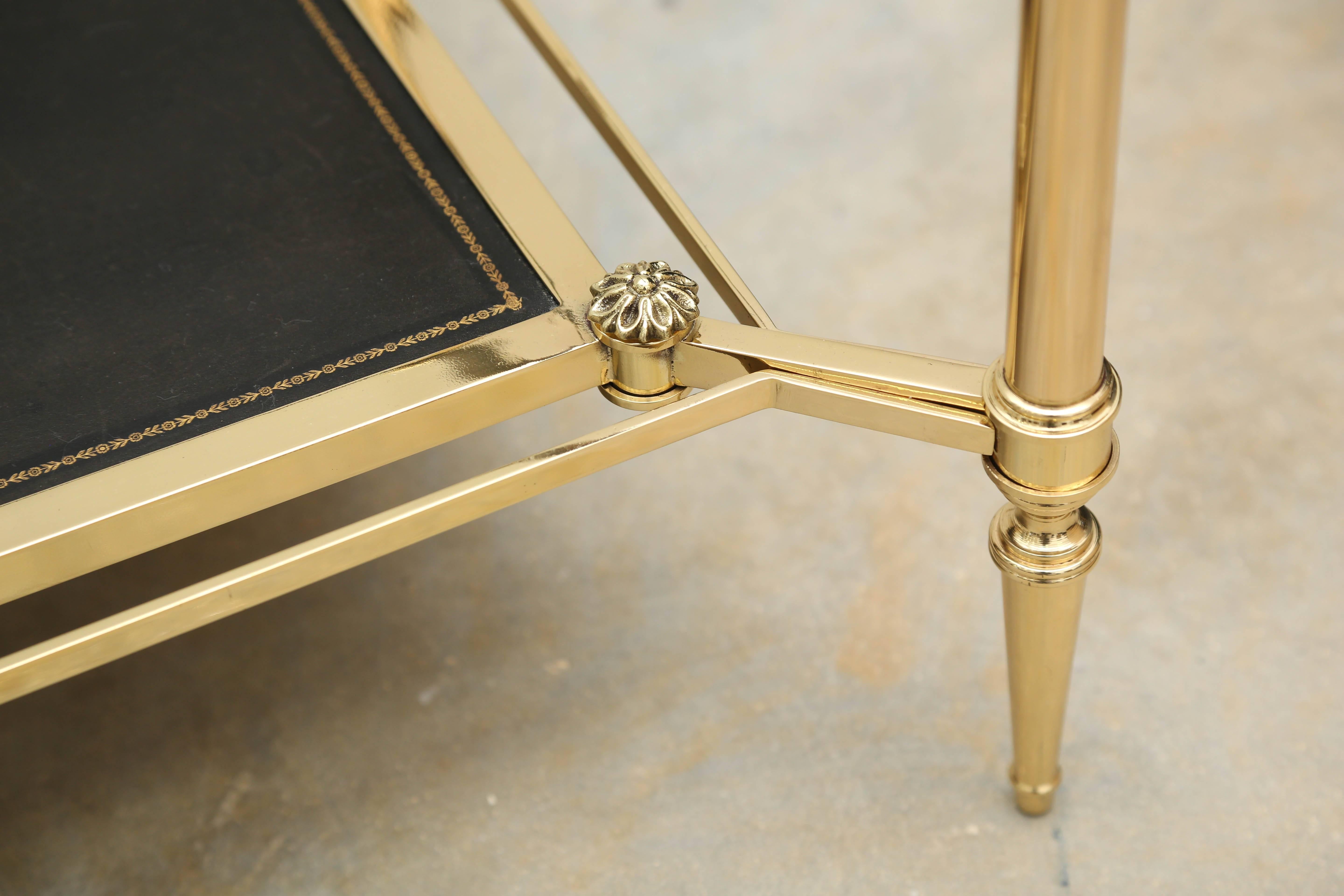 20th Century Mid-Century Double Tray Coffee Table by Maison Jansen, Bronze, Glass and Leather