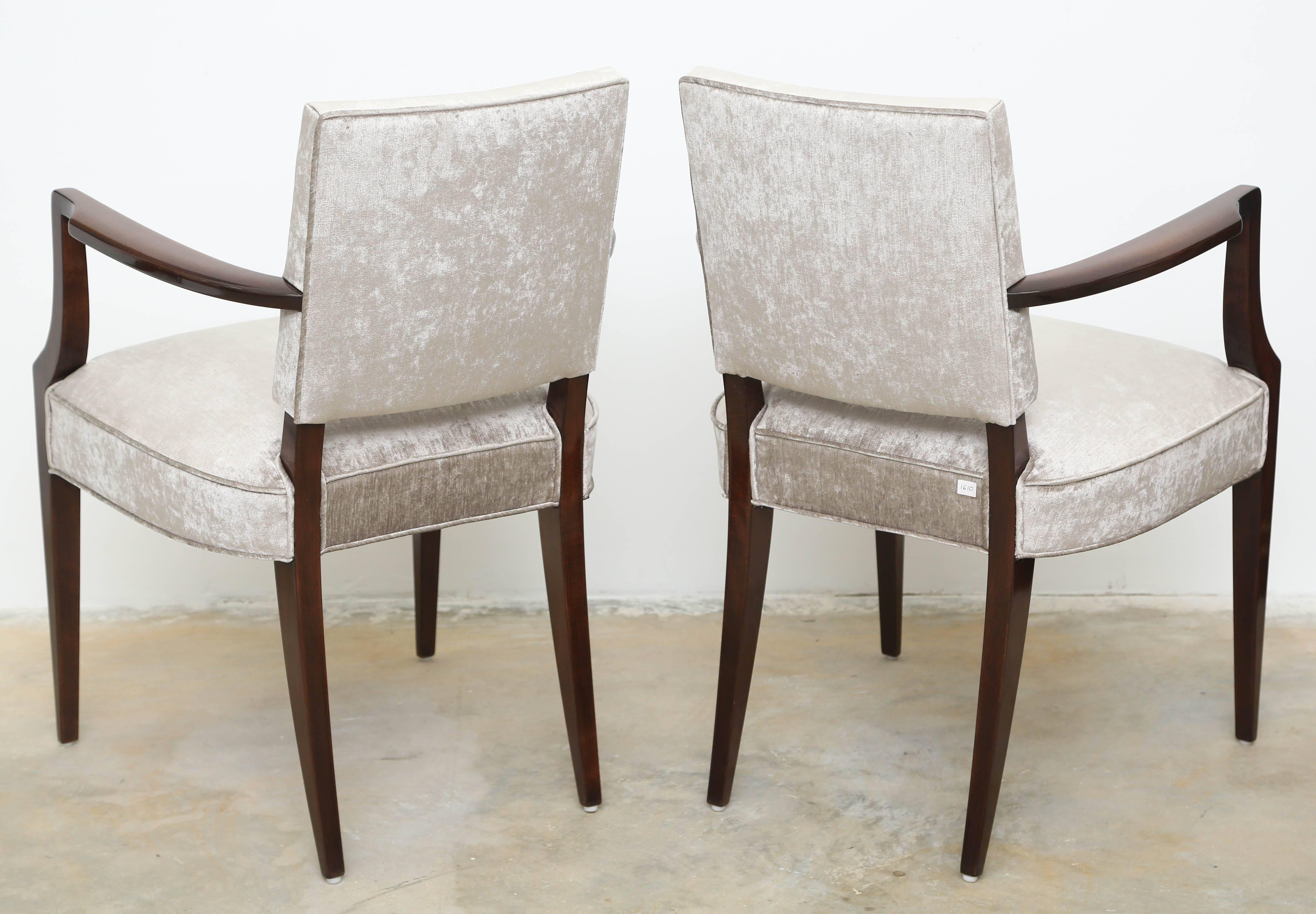Pair of French Art Deco Bridge Armchairs in Silver Grey Velvet In Excellent Condition In Miami, FL