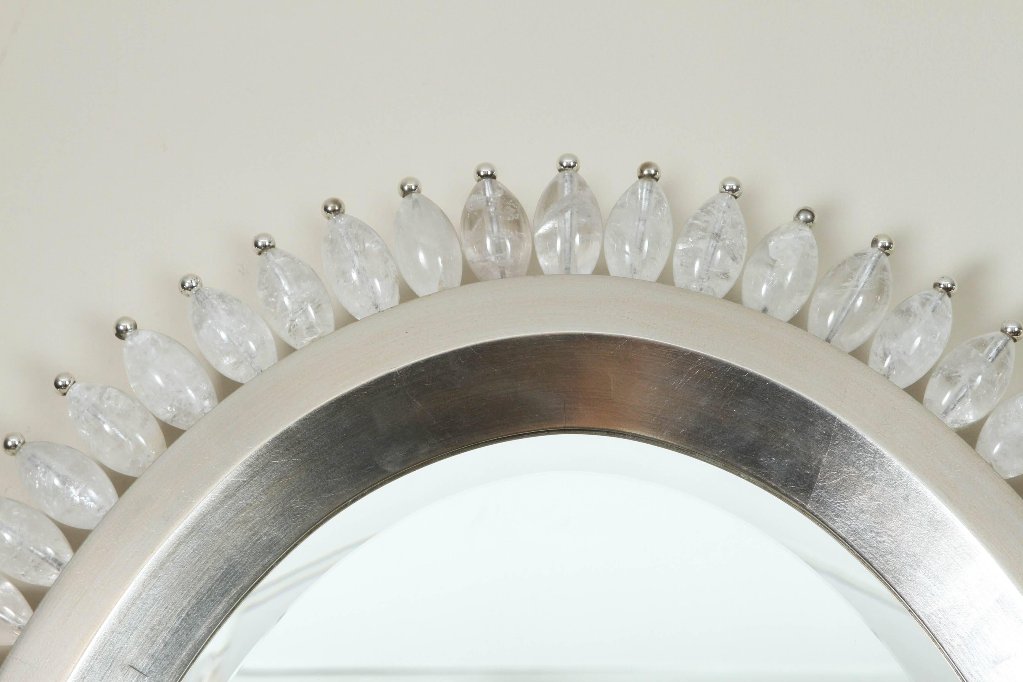 American White Gold and Rock Crystal Oval Mirror 
