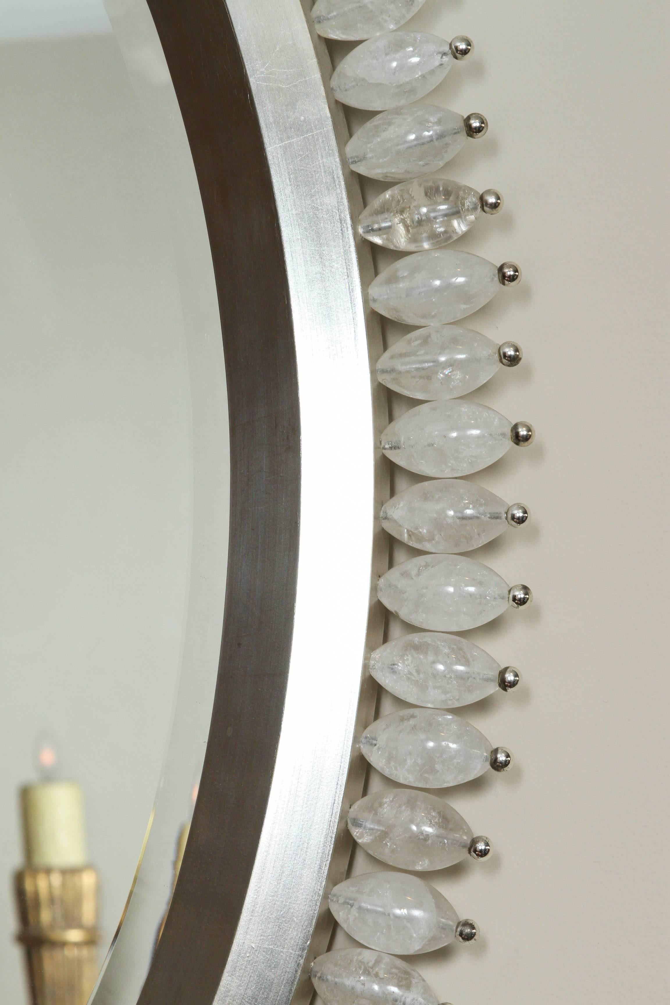 Contemporary White Gold and Rock Crystal Oval Mirror 
