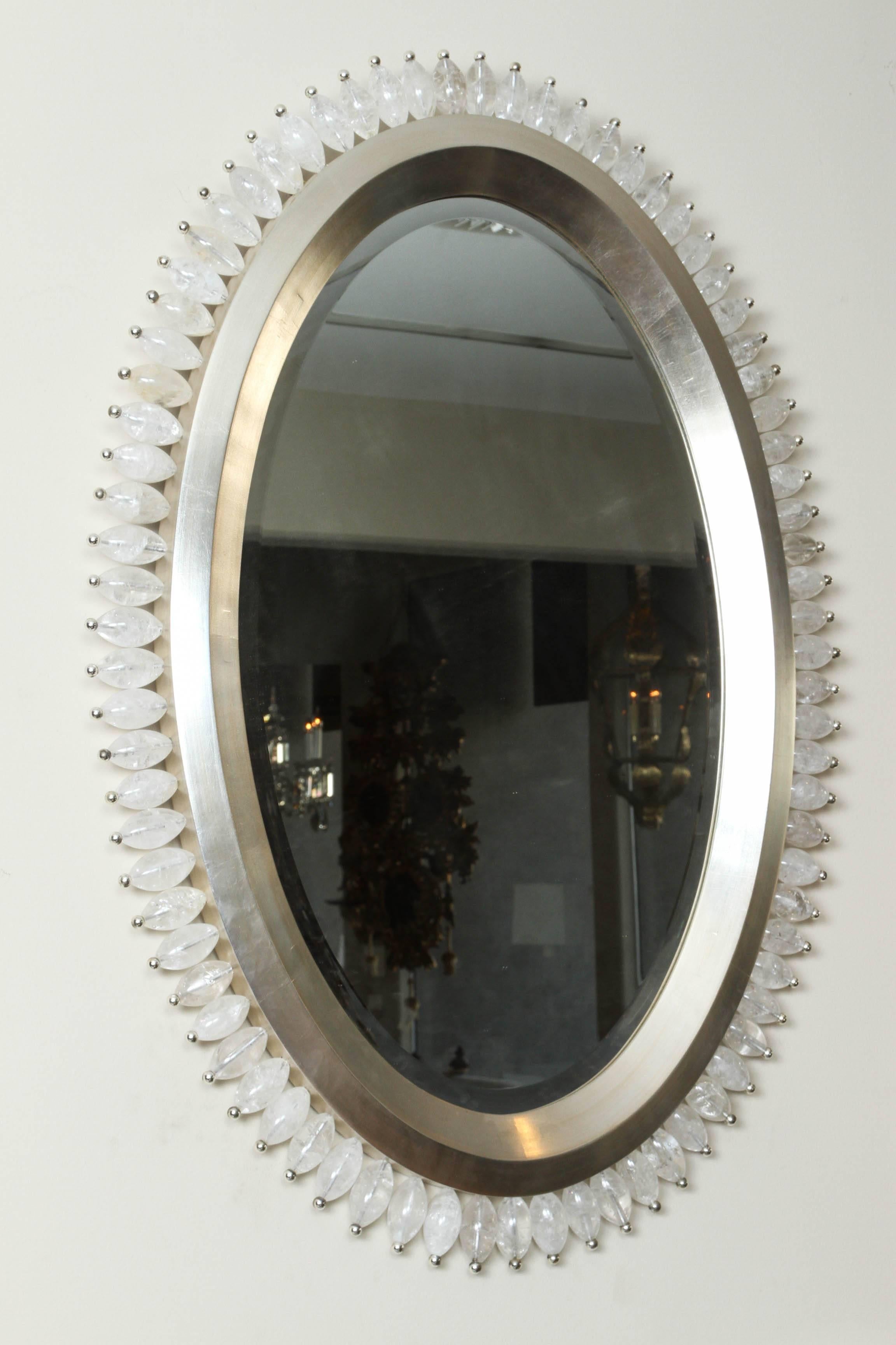 White Gold and Rock Crystal Oval Mirror  3