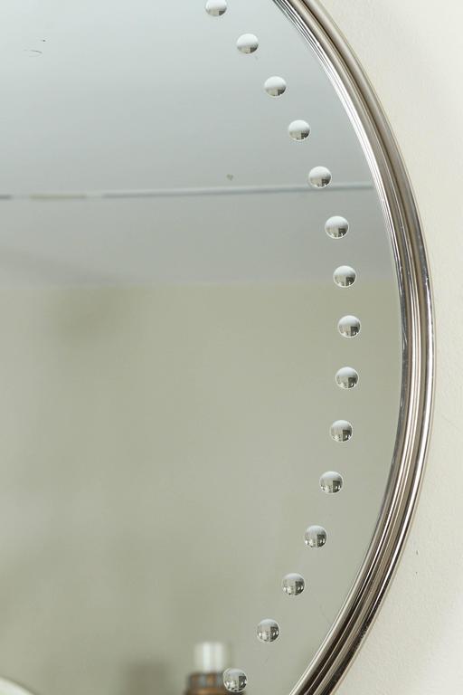 Impressively Scaled Round Mirror with Antique Silver Finish Deco