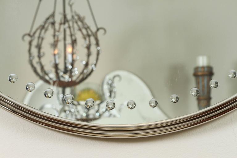 Impressively Scaled Round Mirror with Antique Silver Finish Deco