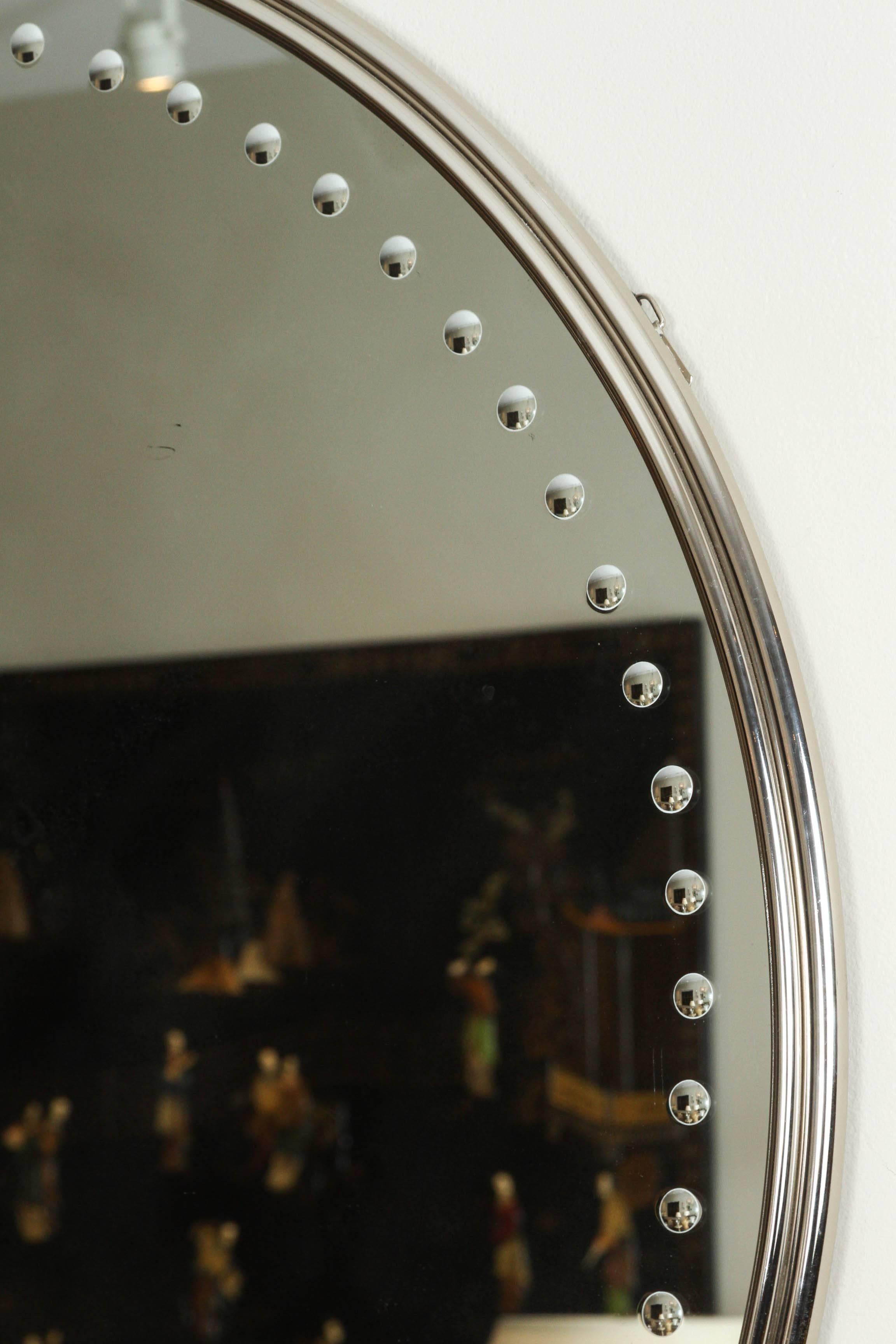 Contemporary Impressively Scaled Round Mirror with Antique Silver Finish Deco /Modern 
