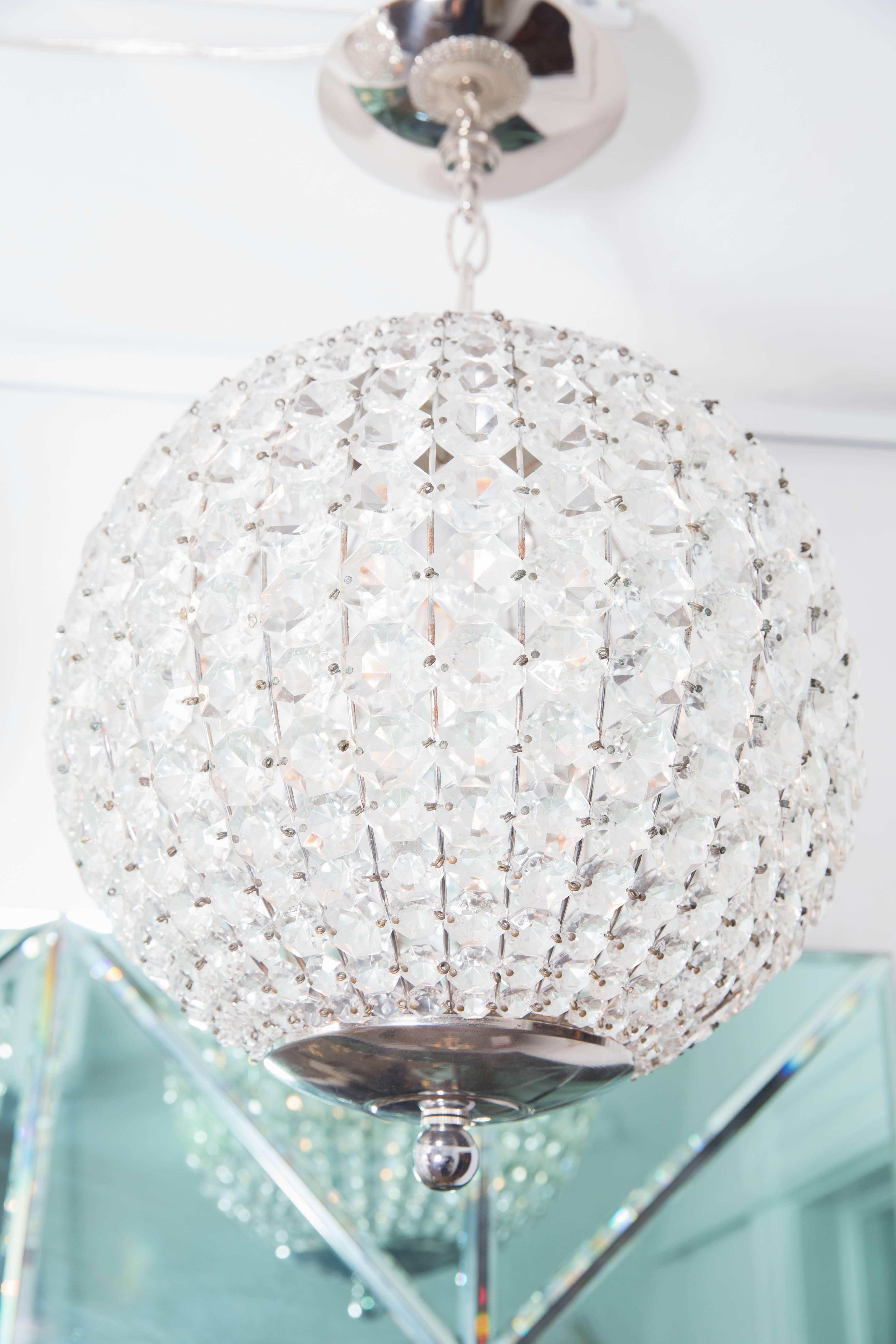Mid-Century Modern Spherical Pendant Composed of Facted Glass 