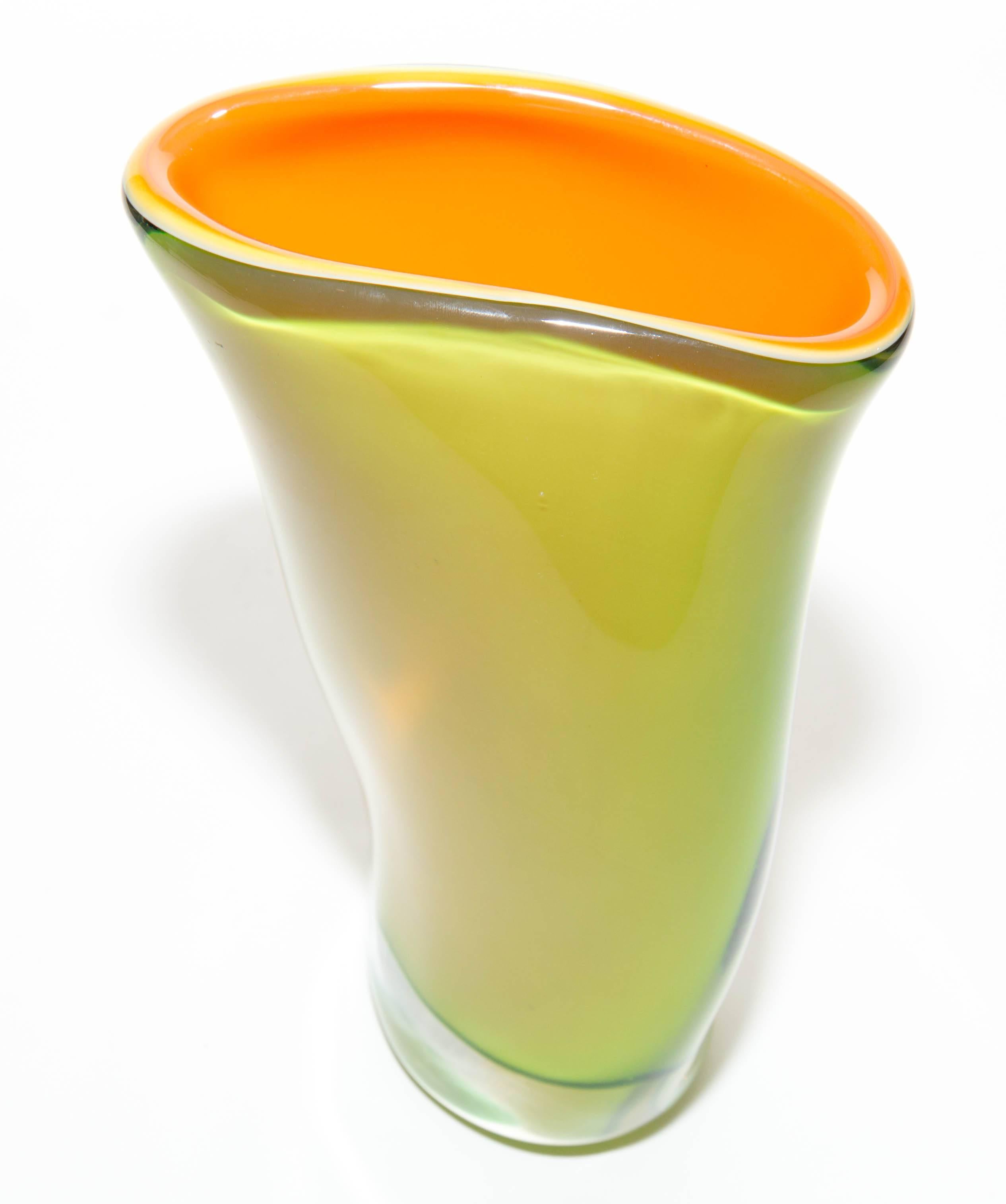 Green and Orange Asymmetrical Murano Glass Vase 3