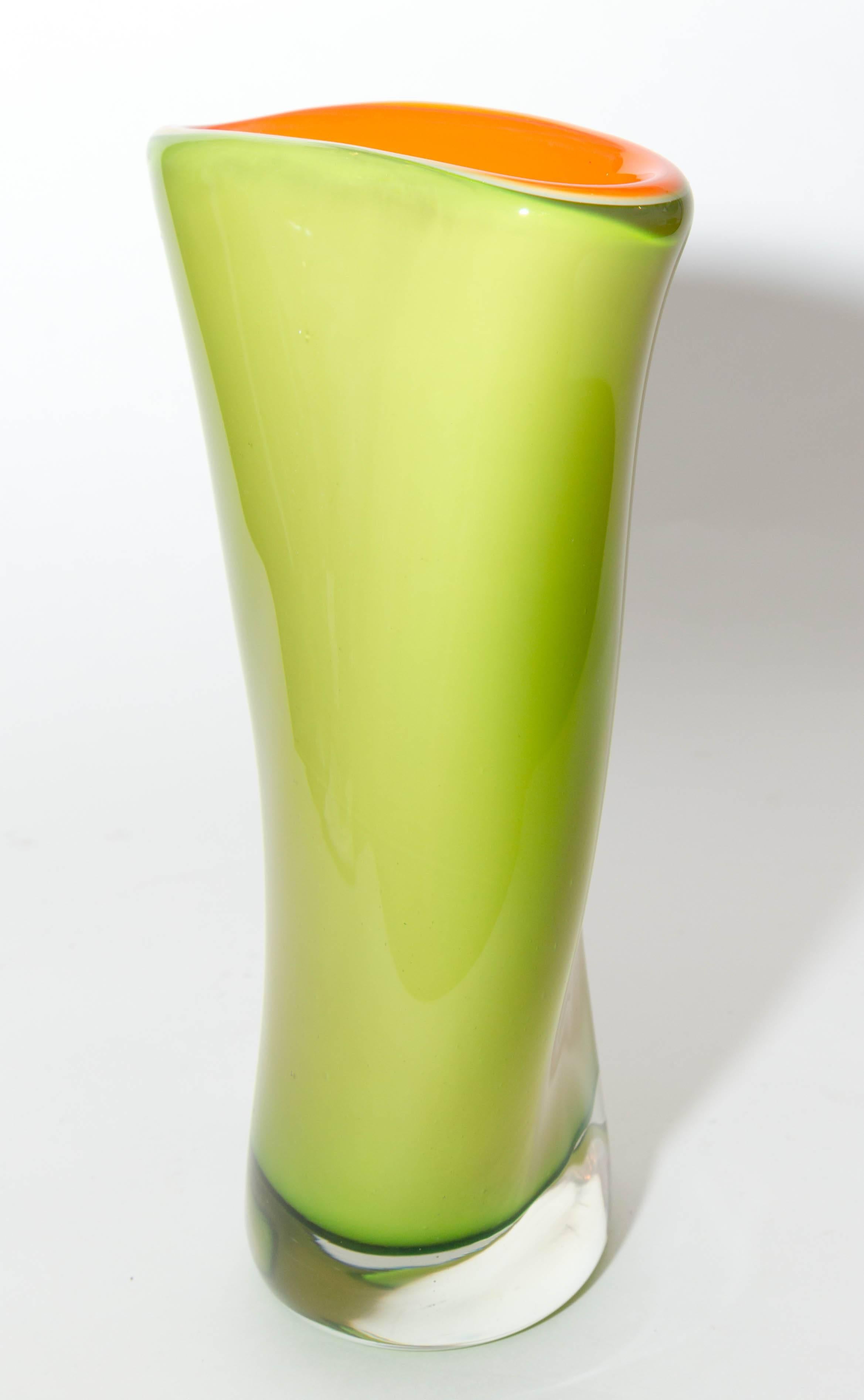 Green and Orange Asymmetrical Murano Glass Vase 4