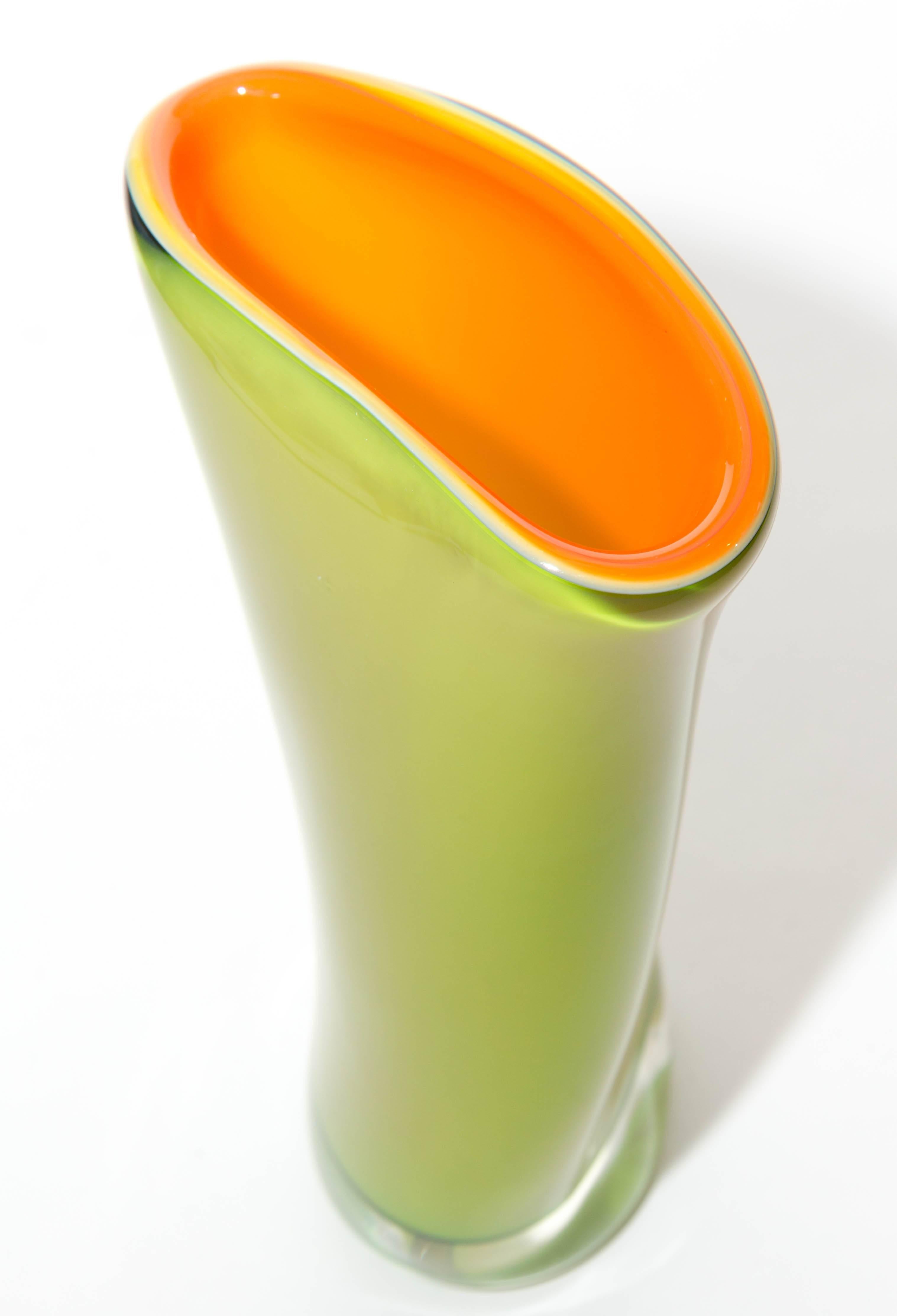 Green and Orange Asymmetrical Murano Glass Vase 1