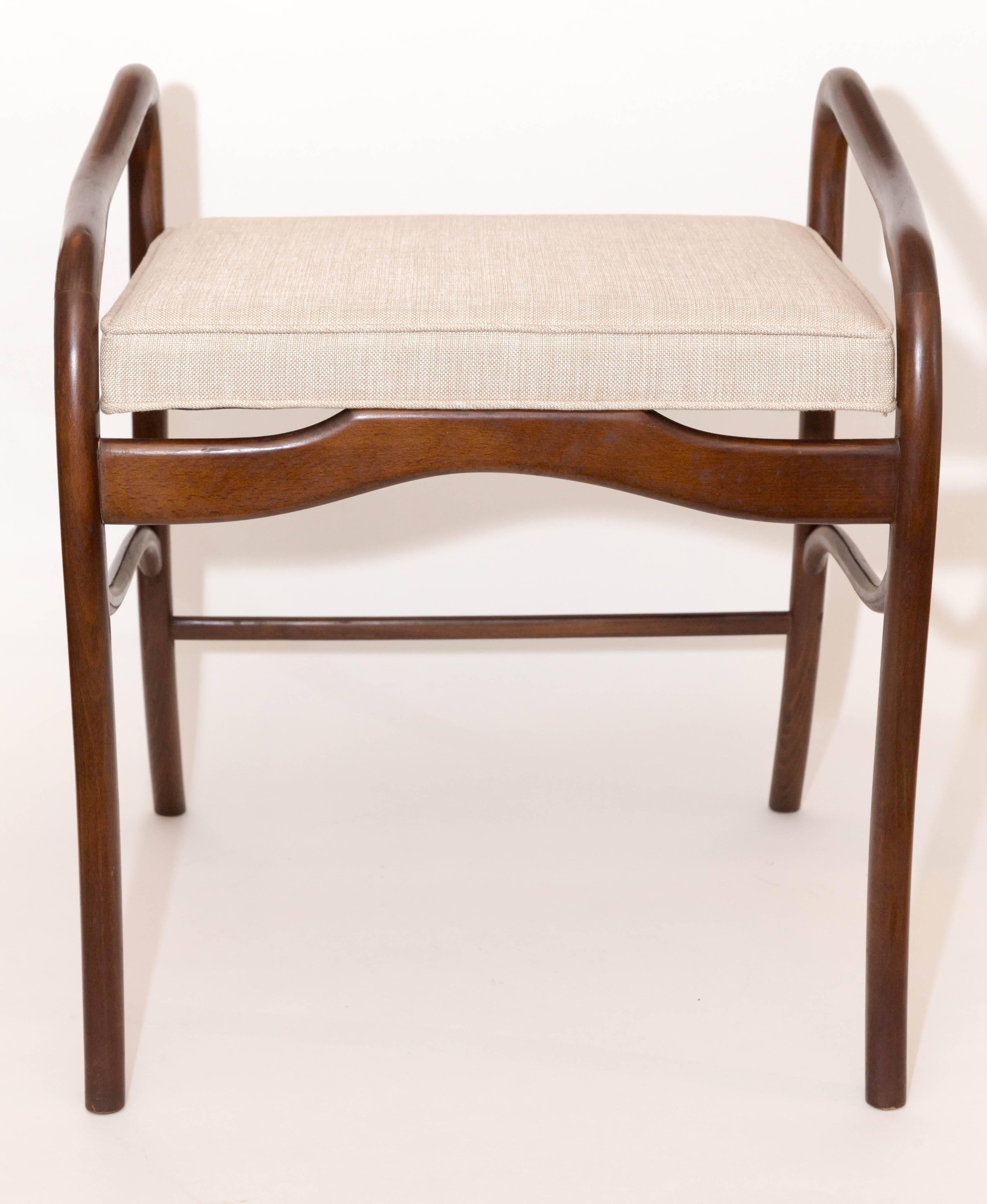 Upholstery Curvilinear Wood Benches with Upholstered Seats For Sale