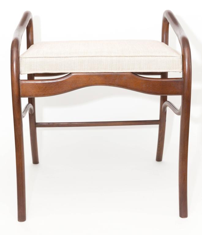 Curvilinear Wood Benches with Upholstered Seats For Sale 3