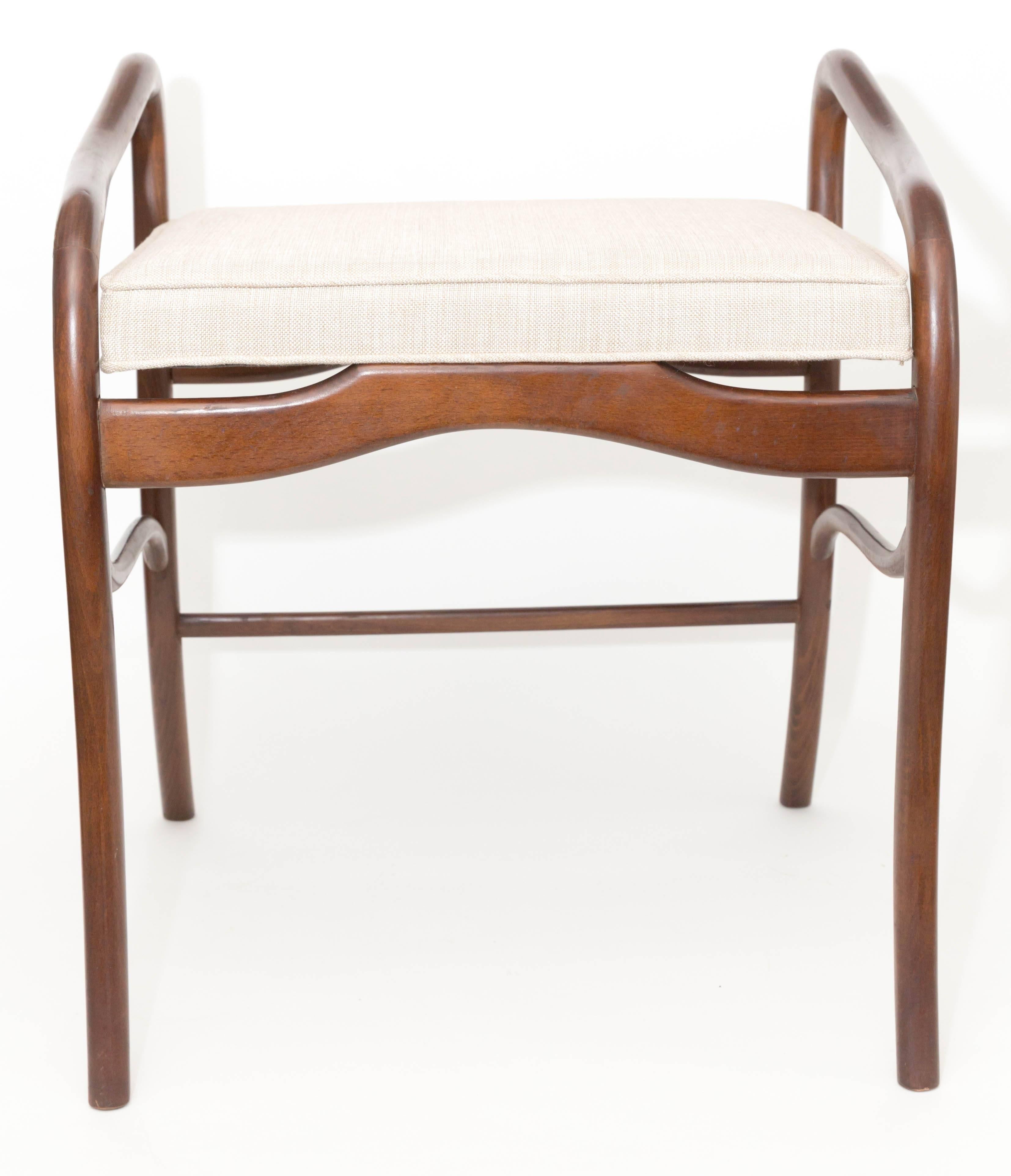 Curvilinear Wood Benches with Upholstered Seats For Sale 2