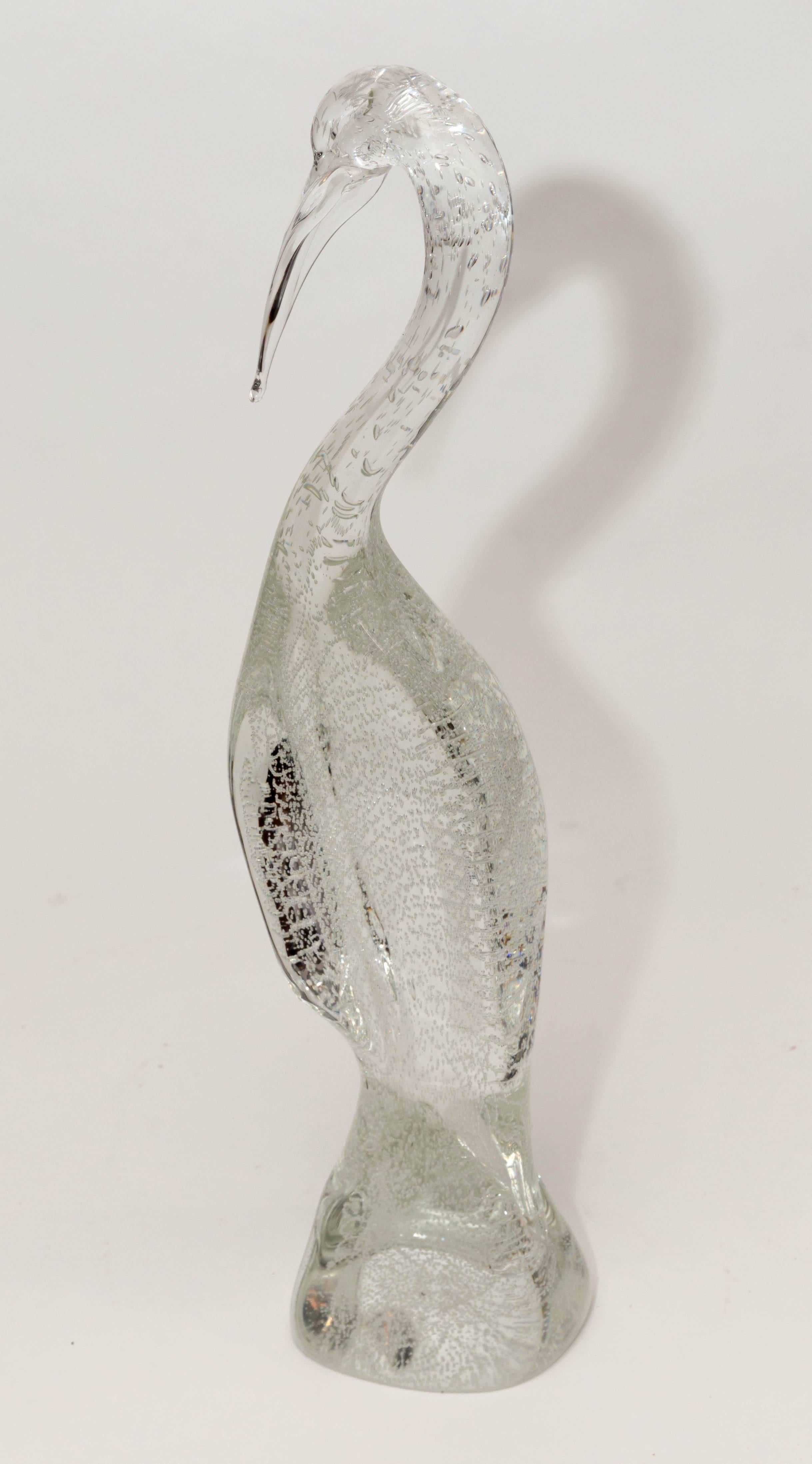 Italian Clear Murano Glass Crane with Inclusive Air Bubbles