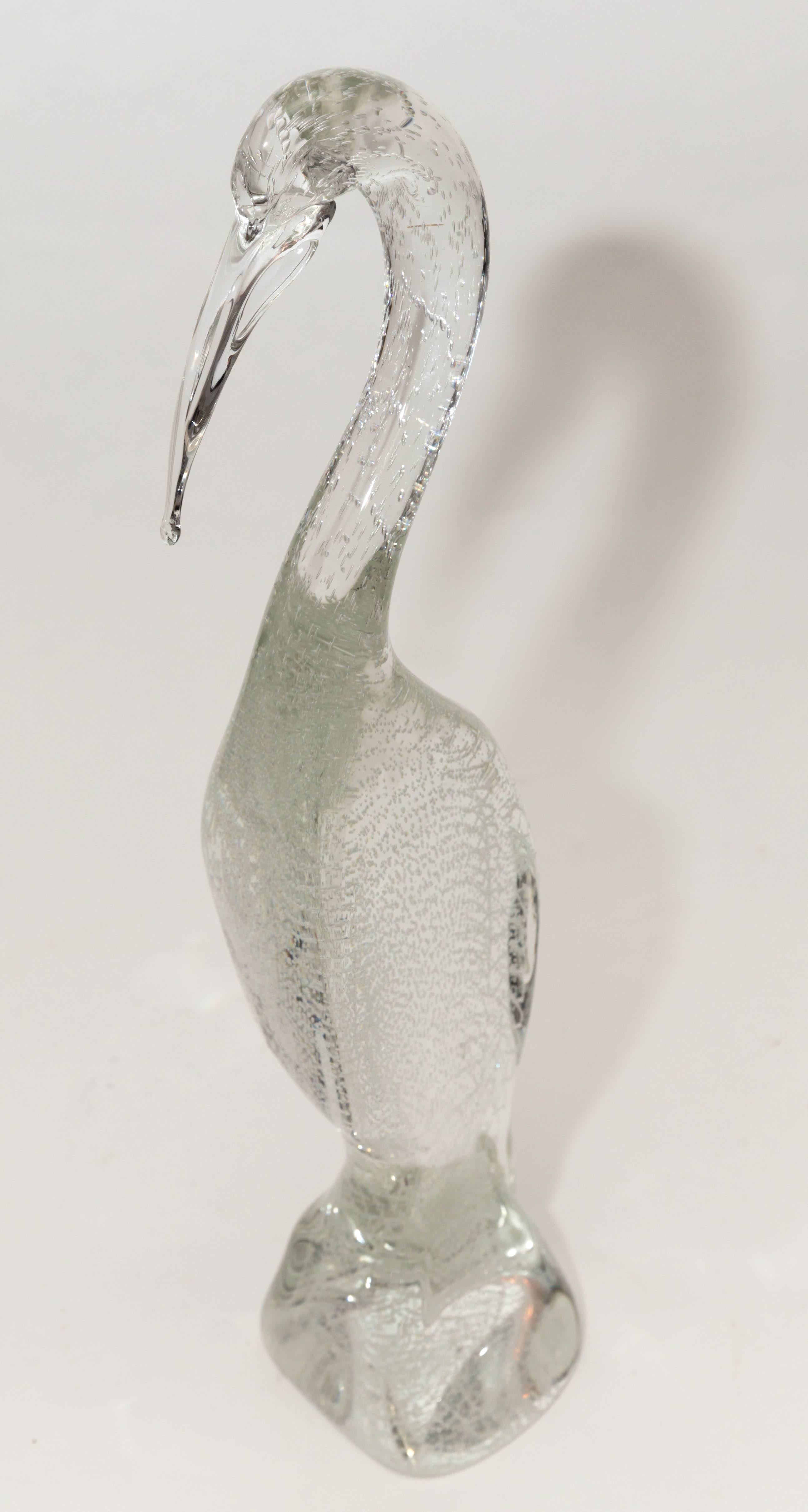 Clear Murano Glass Crane with Inclusive Air Bubbles In Excellent Condition In Bridgehampton, NY