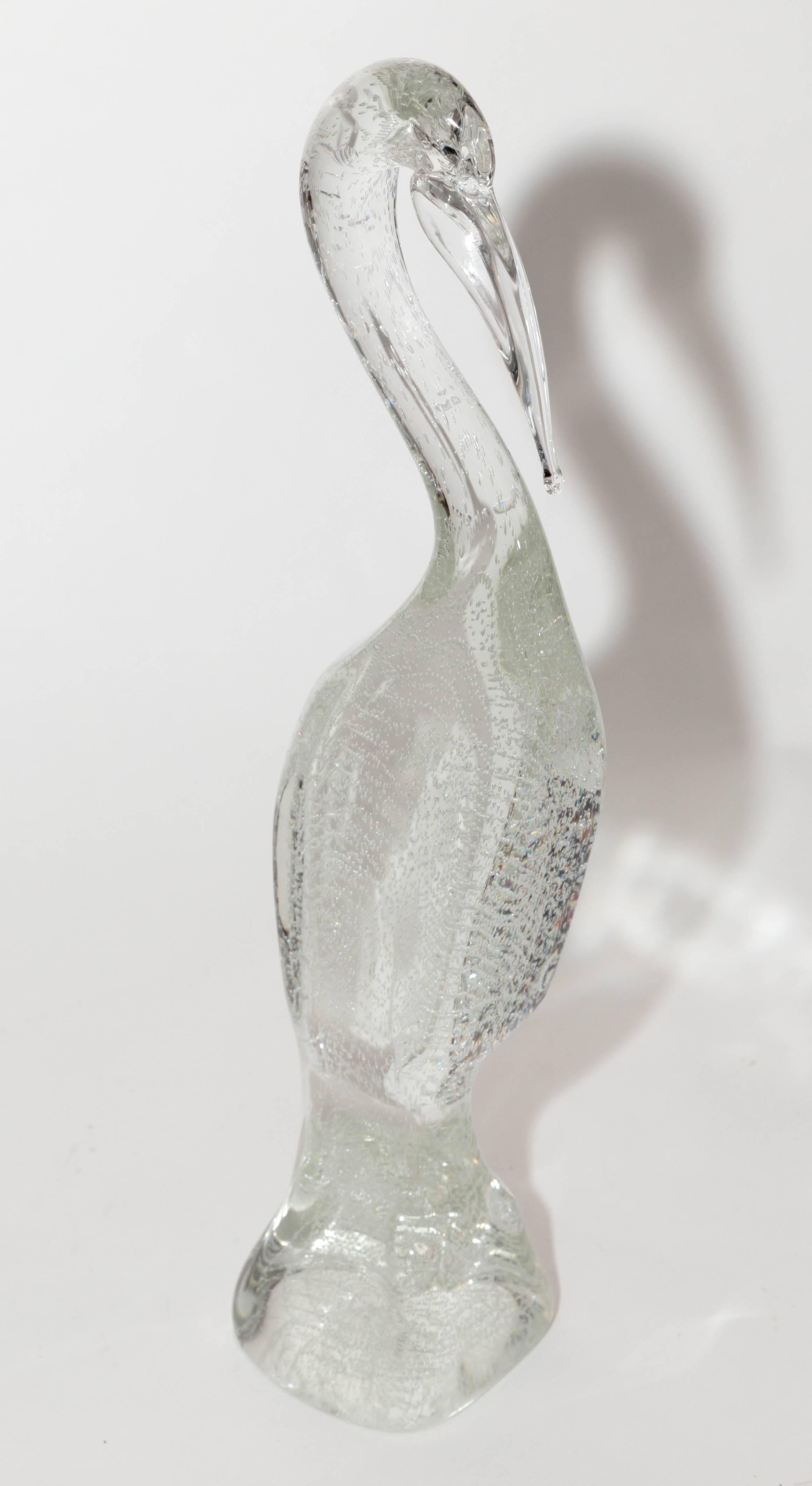 20th Century Clear Murano Glass Crane with Inclusive Air Bubbles