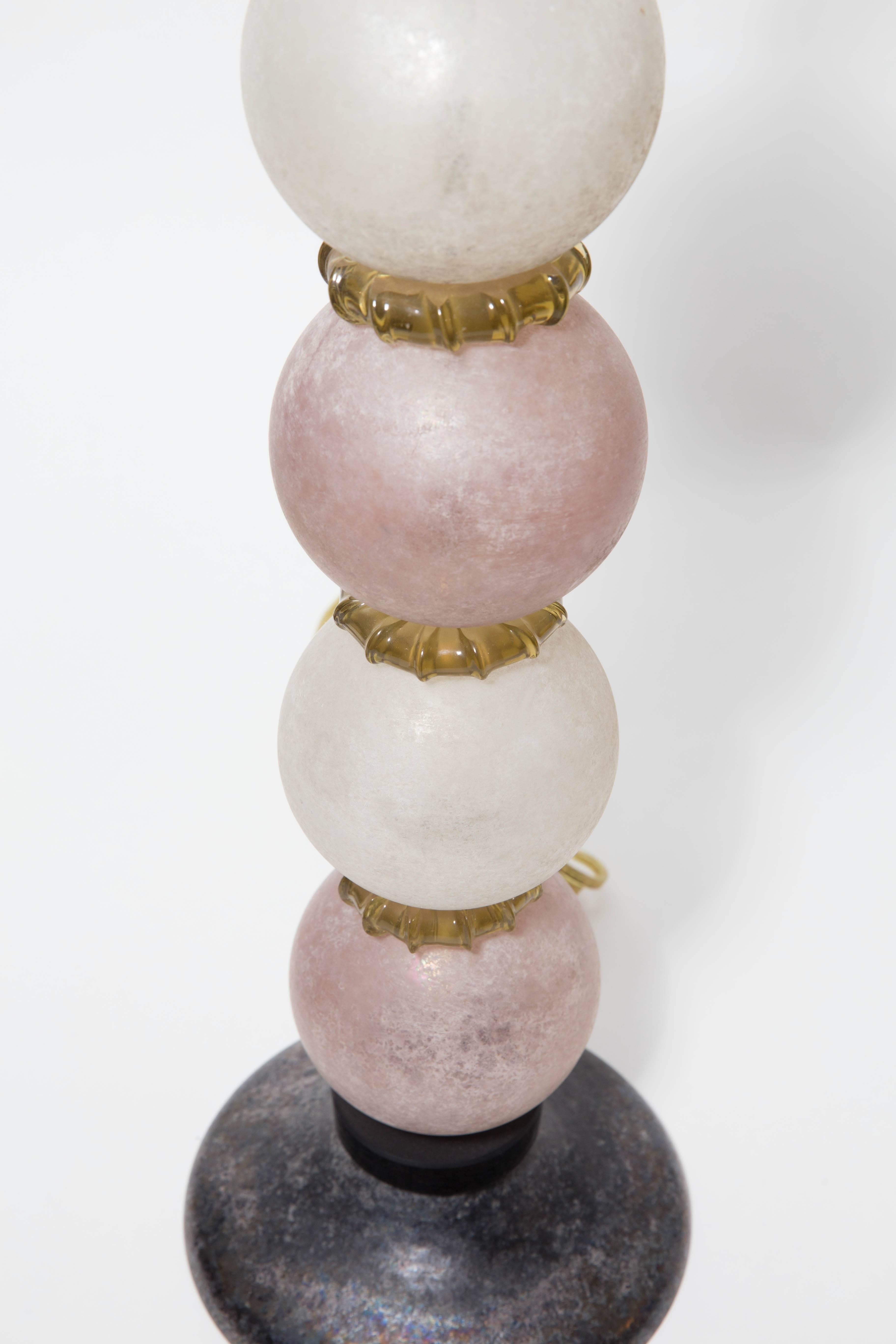 Pair of Lavender and Grey Scavo Glass Table Lamps In Excellent Condition In Bridgehampton, NY