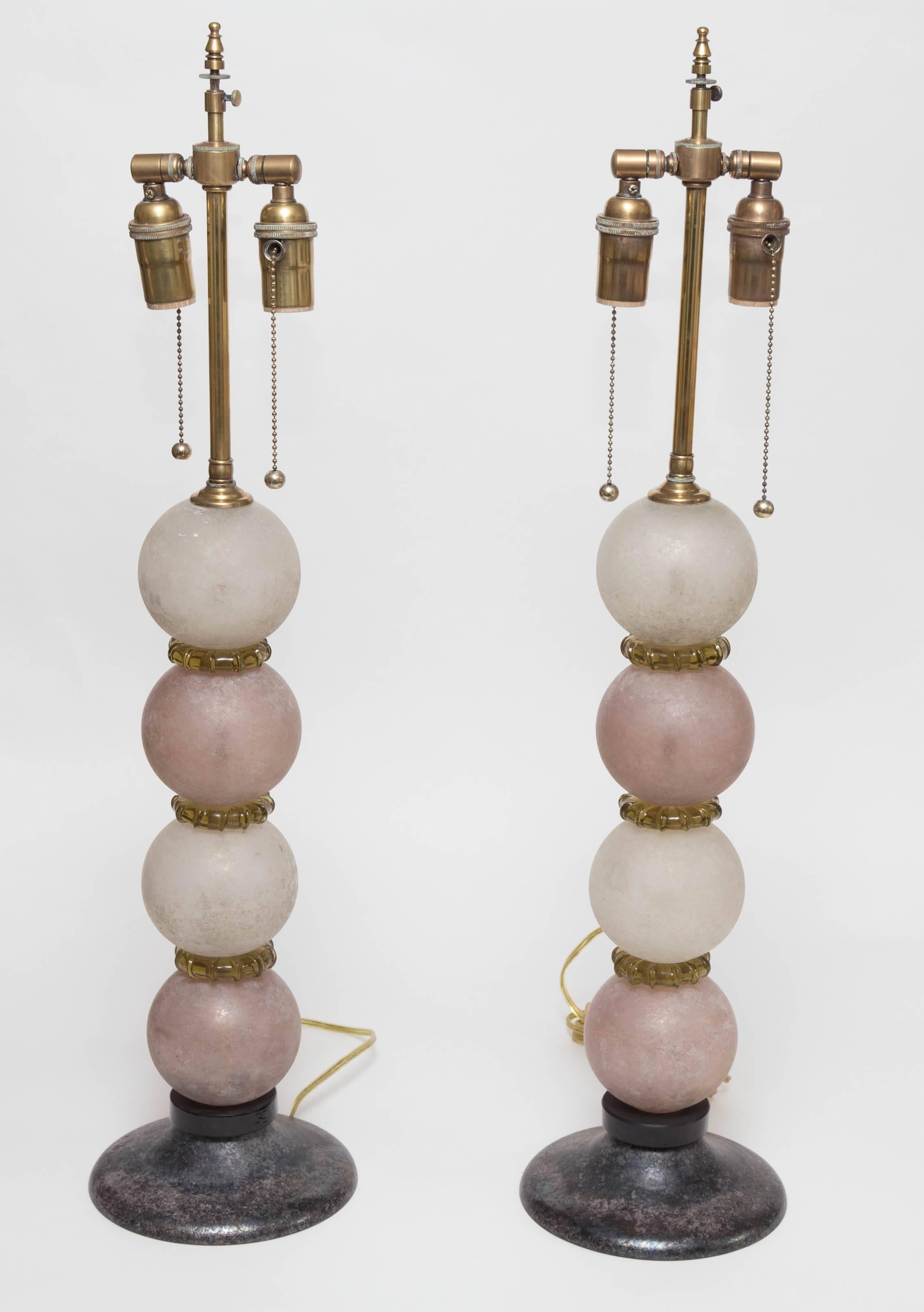 Pair of Lavender and Grey Scavo Glass Table Lamps 1