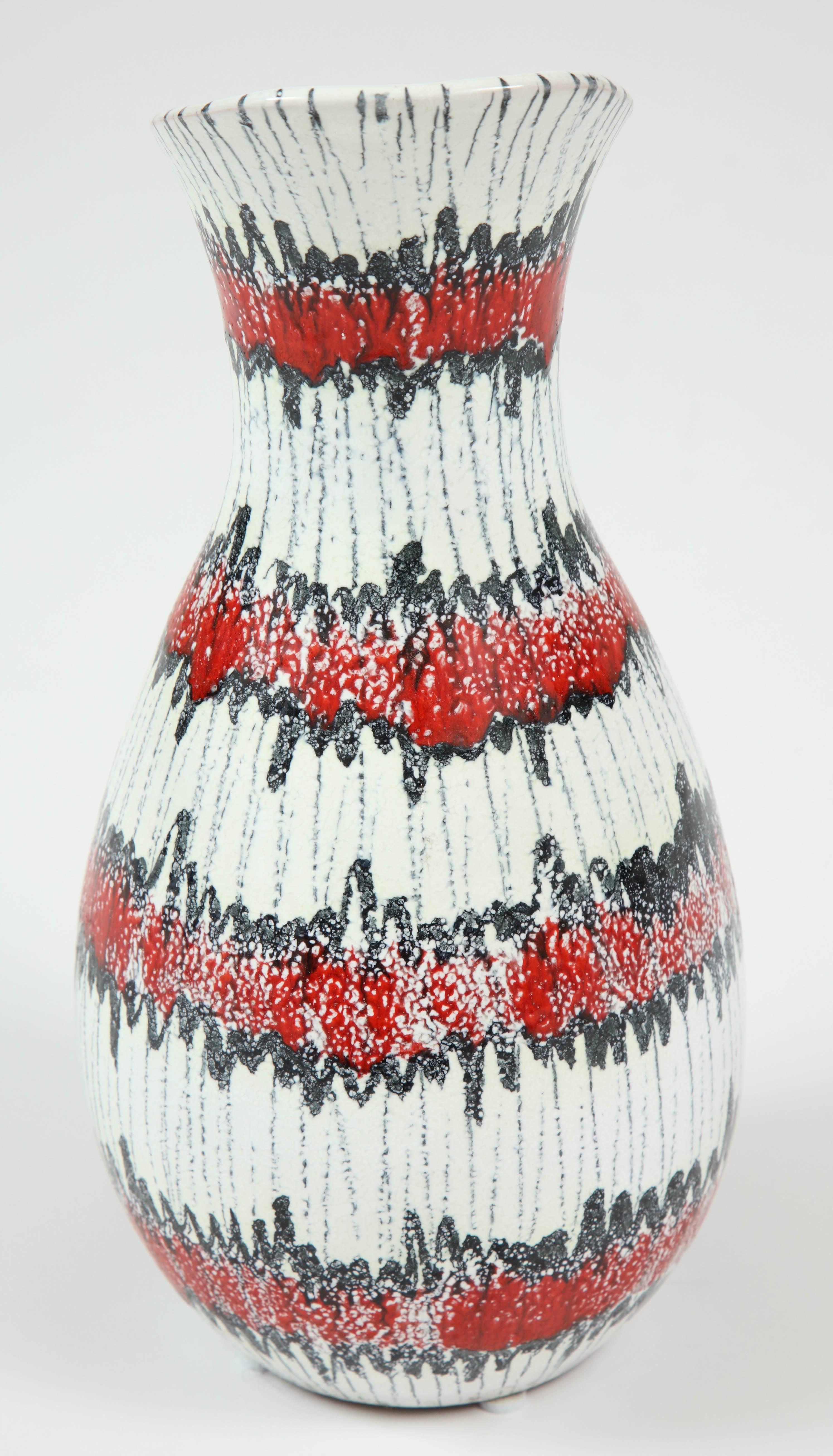 Hand-Crafted Ceramic Pitcher, Red, White and Black, Italy, Midcentury, C 1950, Ceramic For Sale