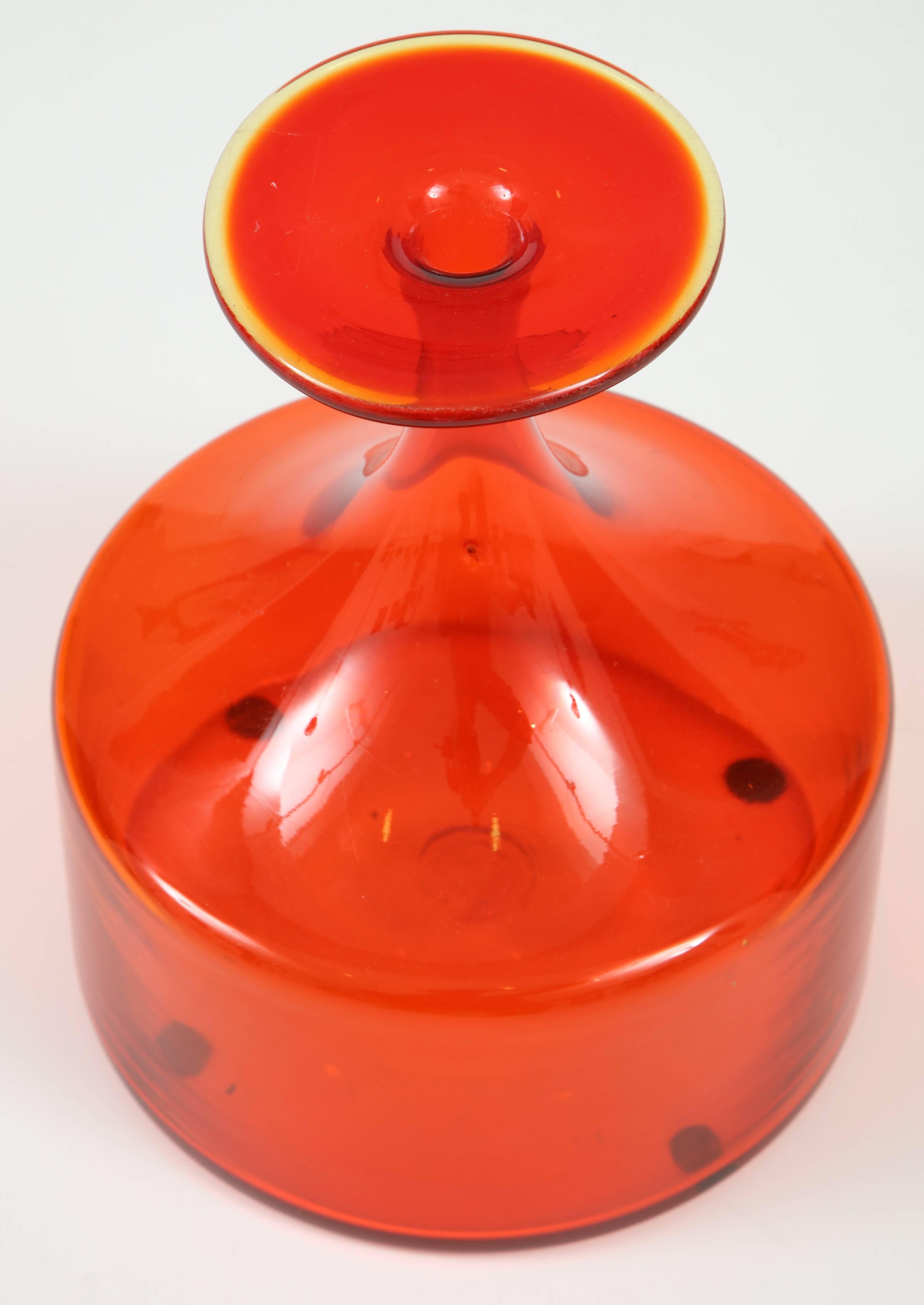 Greenwich Flint Craft vase from circa 1950, midcentury. Beautiful red/orange color and very good condition.