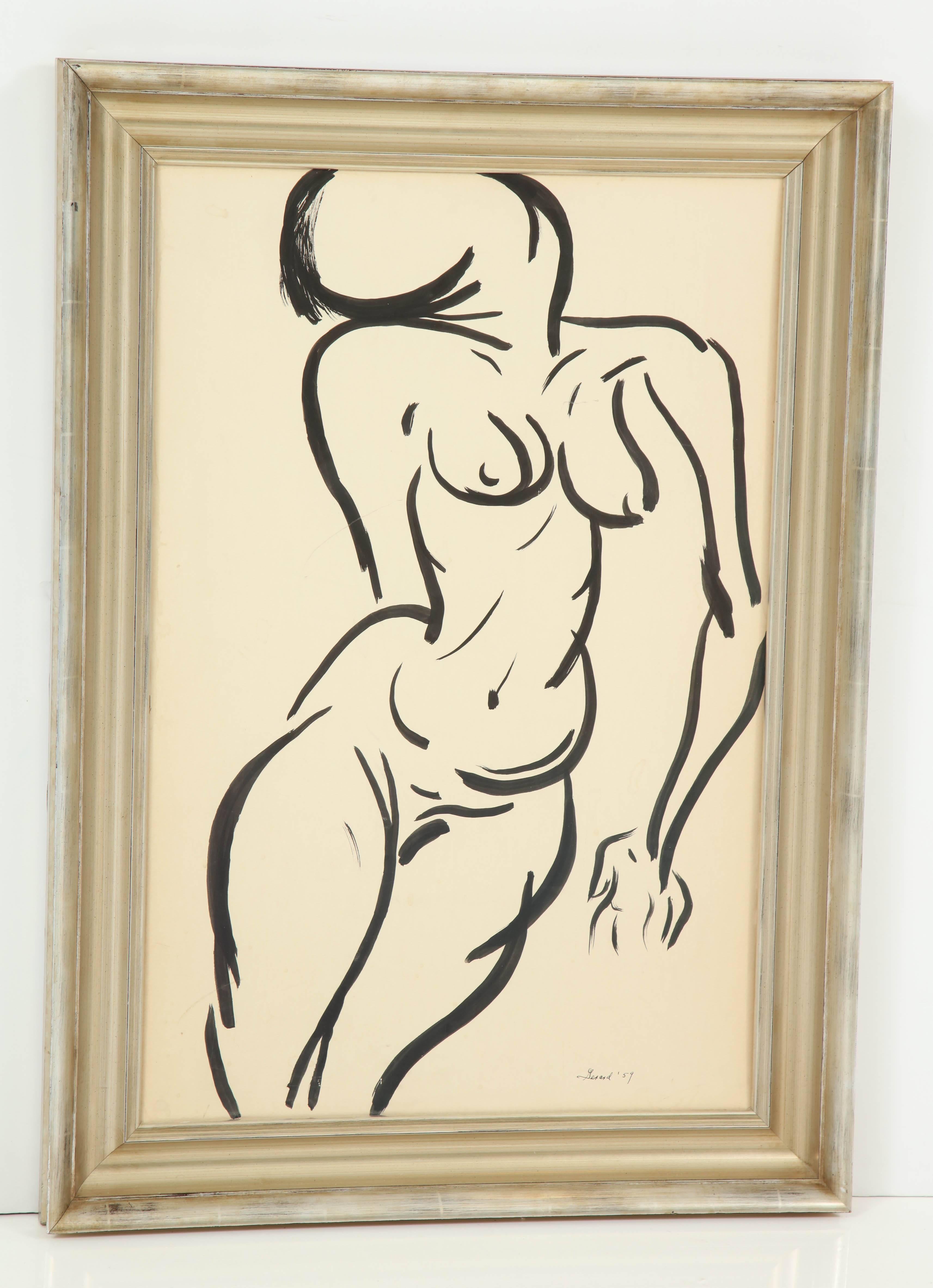 Nude painting, circa 1959. The acrylic paint is done on hard paper. The art work is signed and dated.
The frame is NOT included.