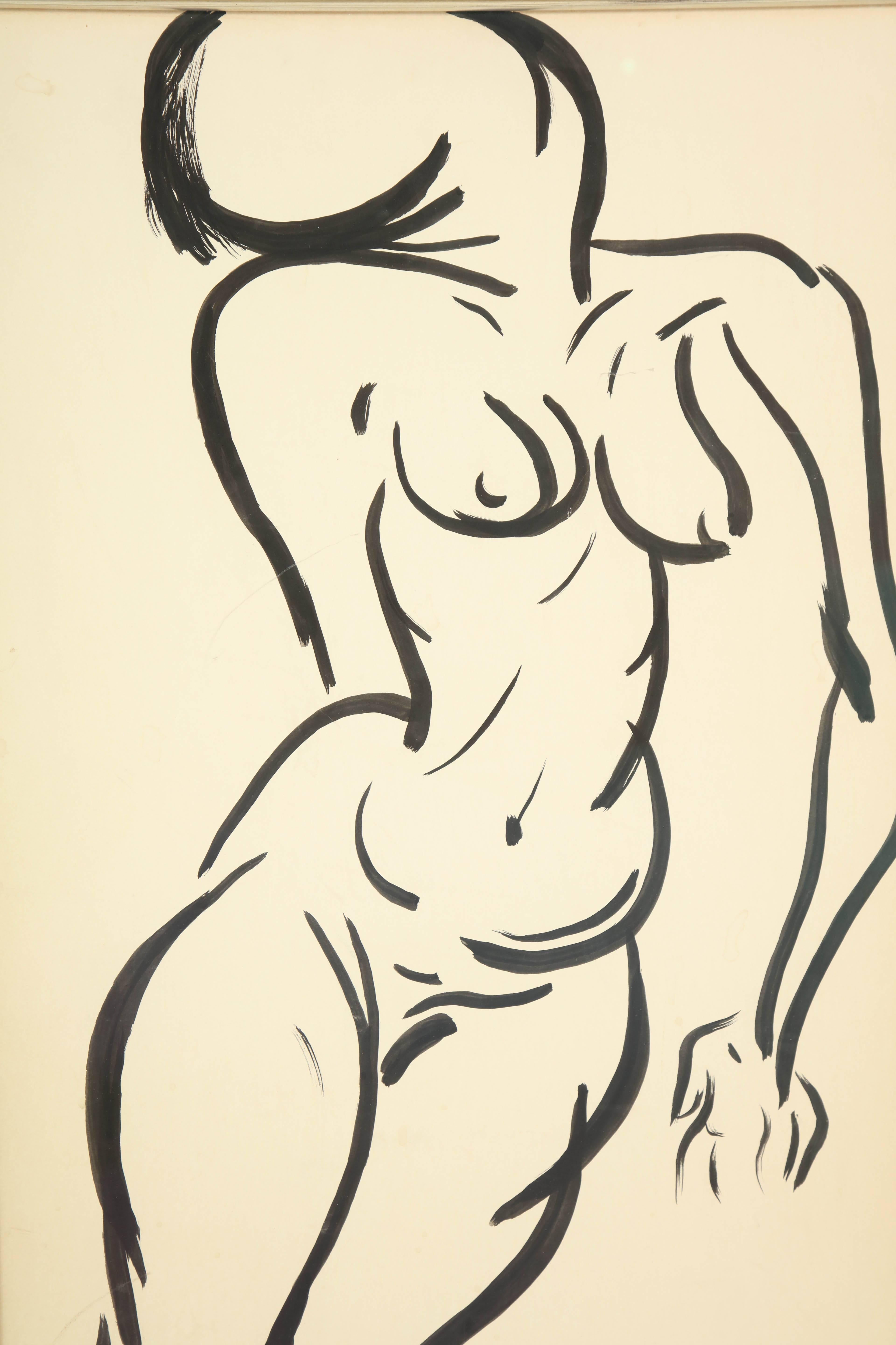 Mid-20th Century Painting, Nude, Midcentury, Black and White Nude, Modern Art, C 1959, No Frame For Sale