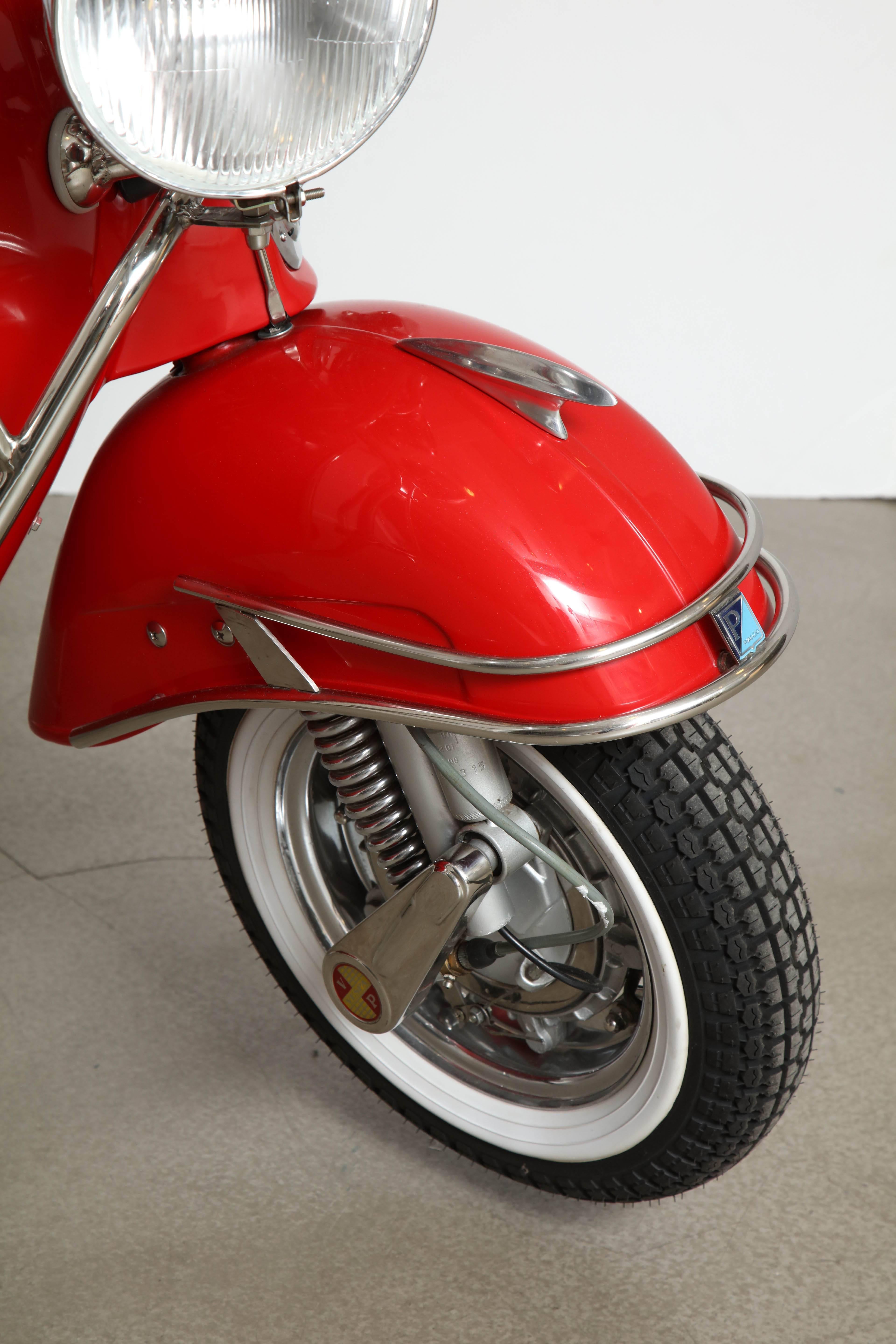 Mid-Century Modern Fully Restored 1963 Red with White Leather Italian, Piaggio 