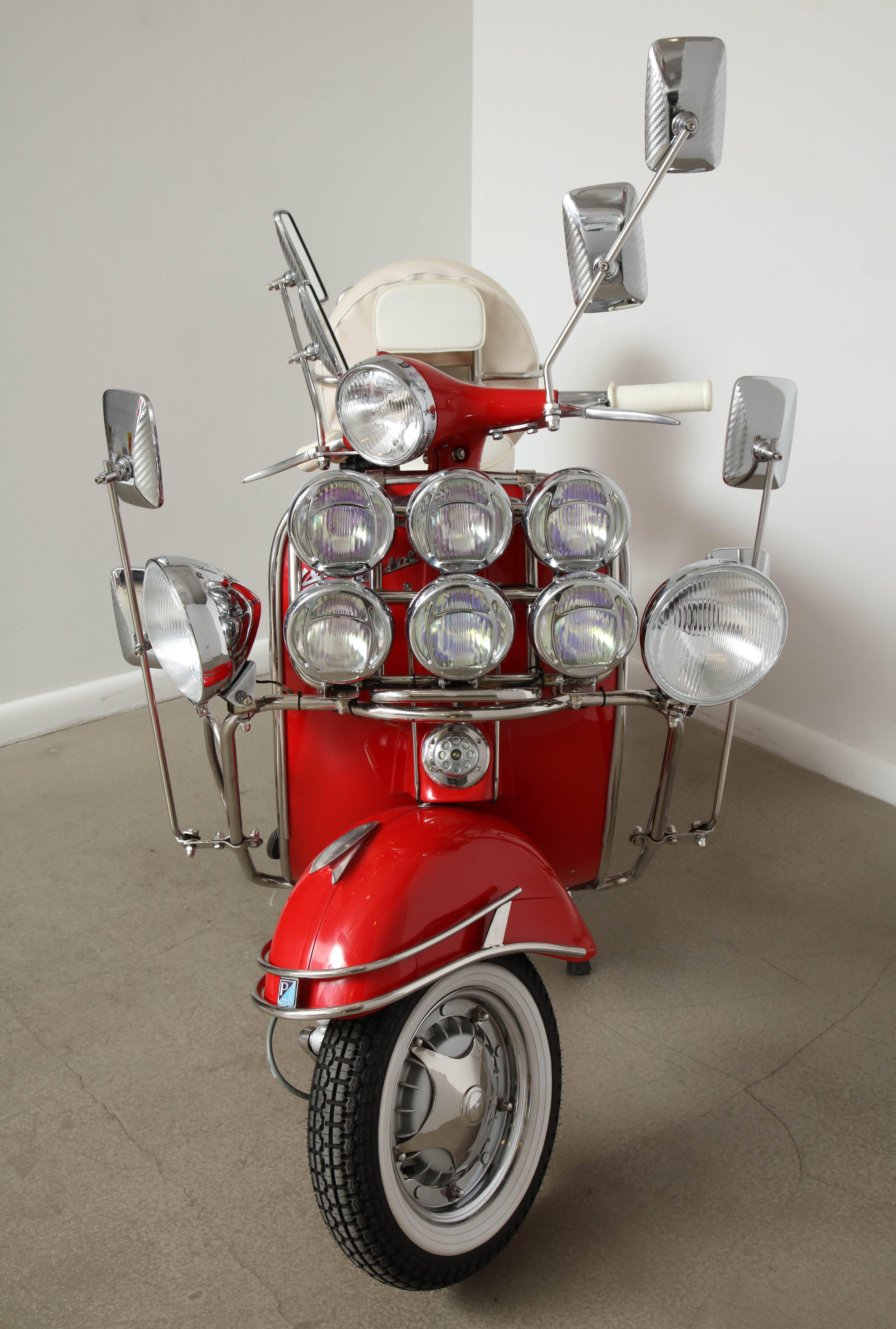 20th Century Fully Restored 1963 Red with White Leather Italian, Piaggio 