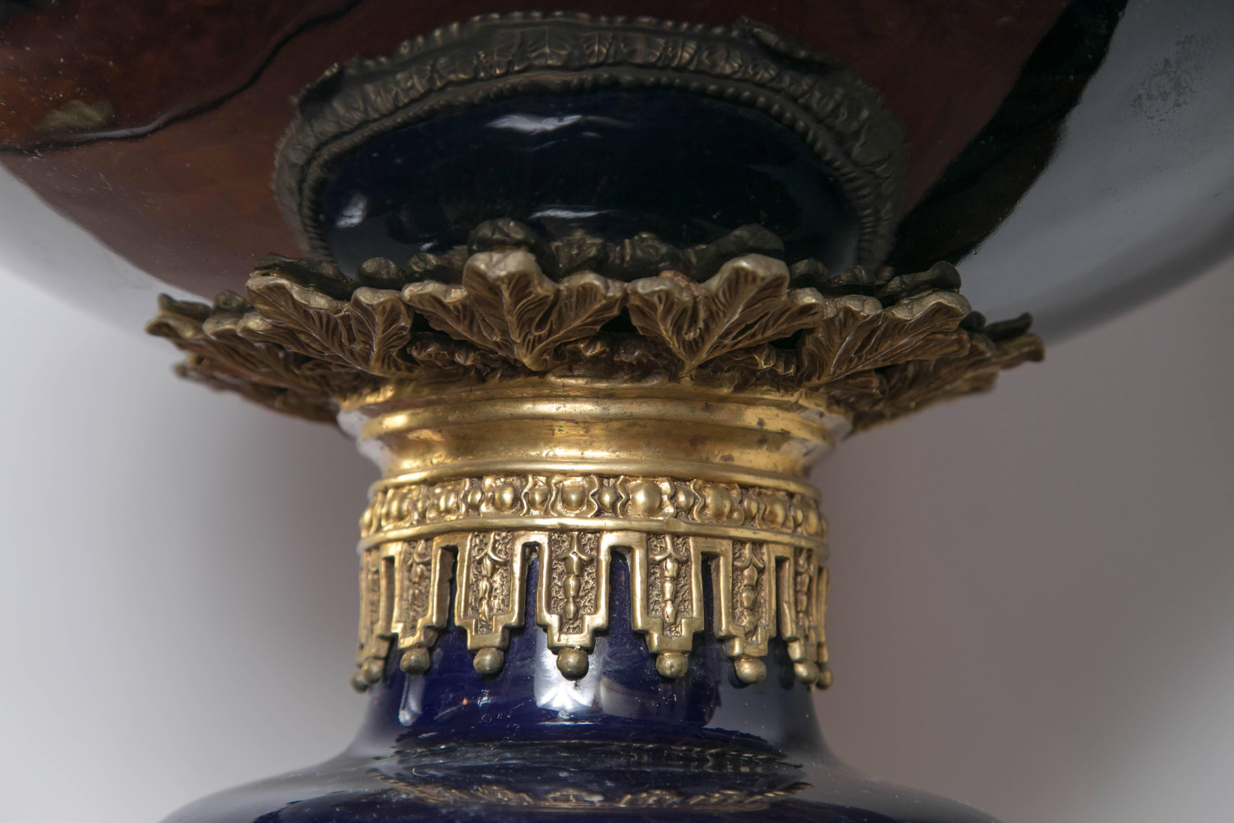 20th Century Cobalt Blue Porcelain and Bronze Center Piece