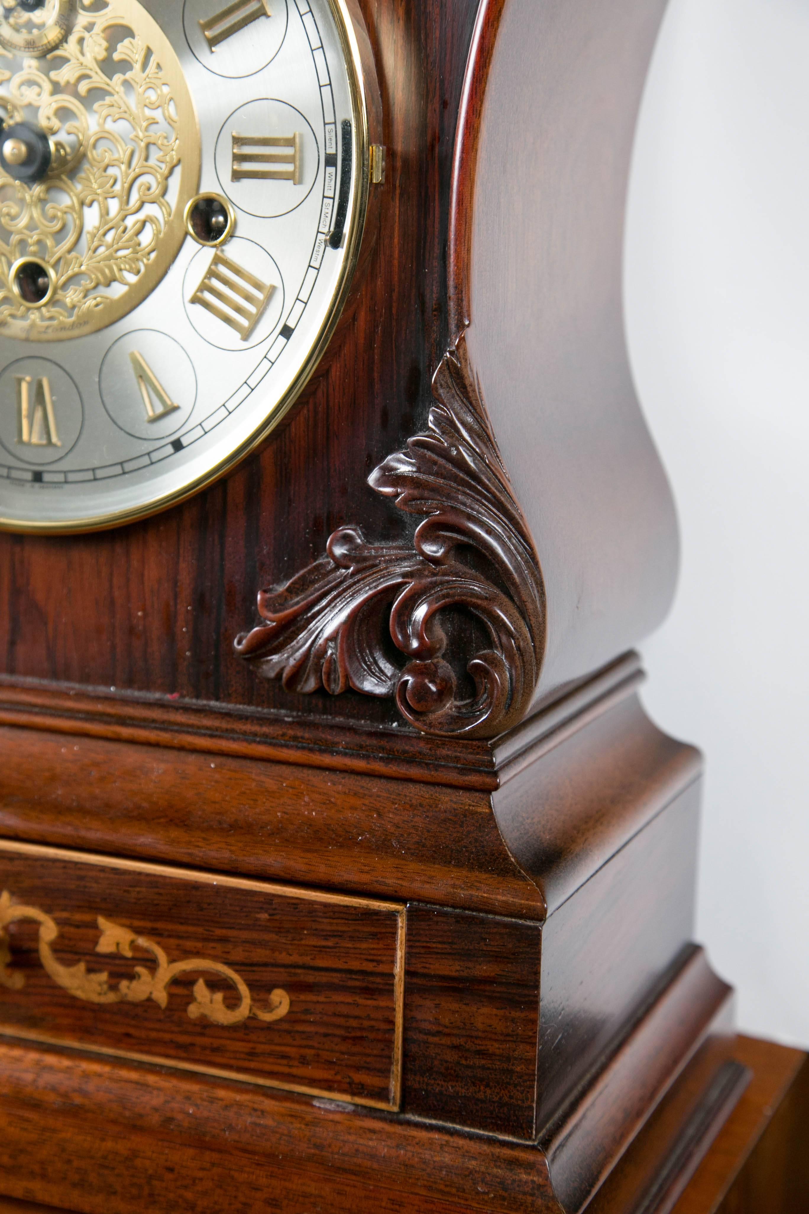 20th Century Mahogany and Rosewood Case Mantel Clock