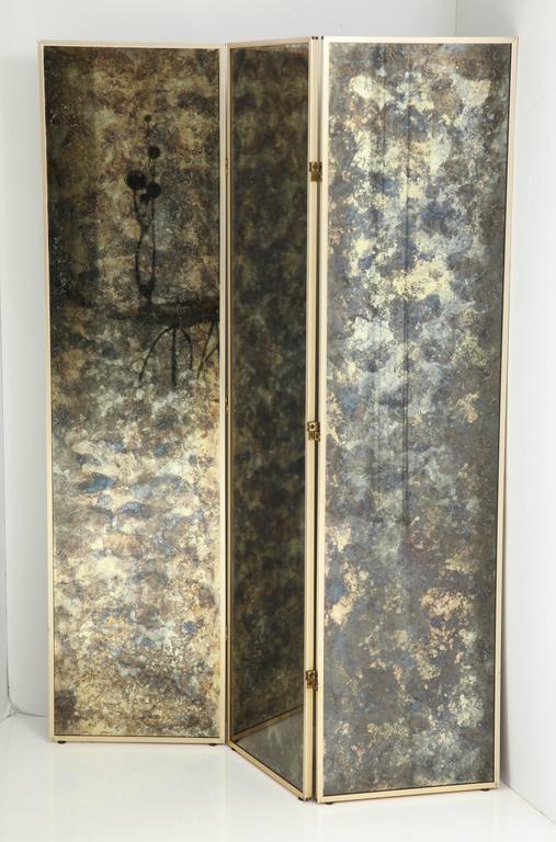 Fabulous 1940s Three Panel Antiqued Mirror Folding Screen After American Fabulous 1940s Three Panel Antiqued Mirror Folding Screen After Frances Elkins For