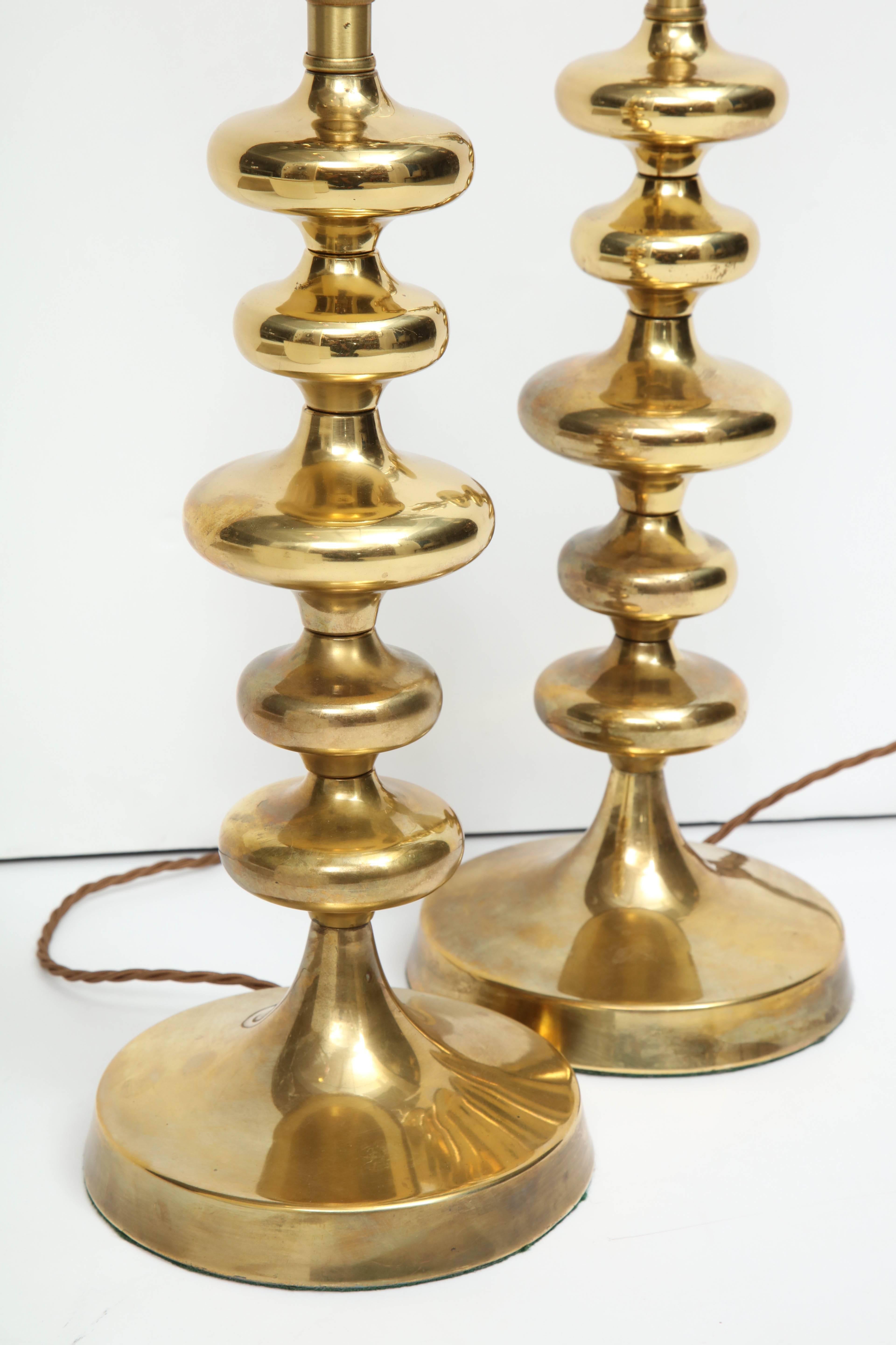 20th Century Pair of Brass Swedish Lamps