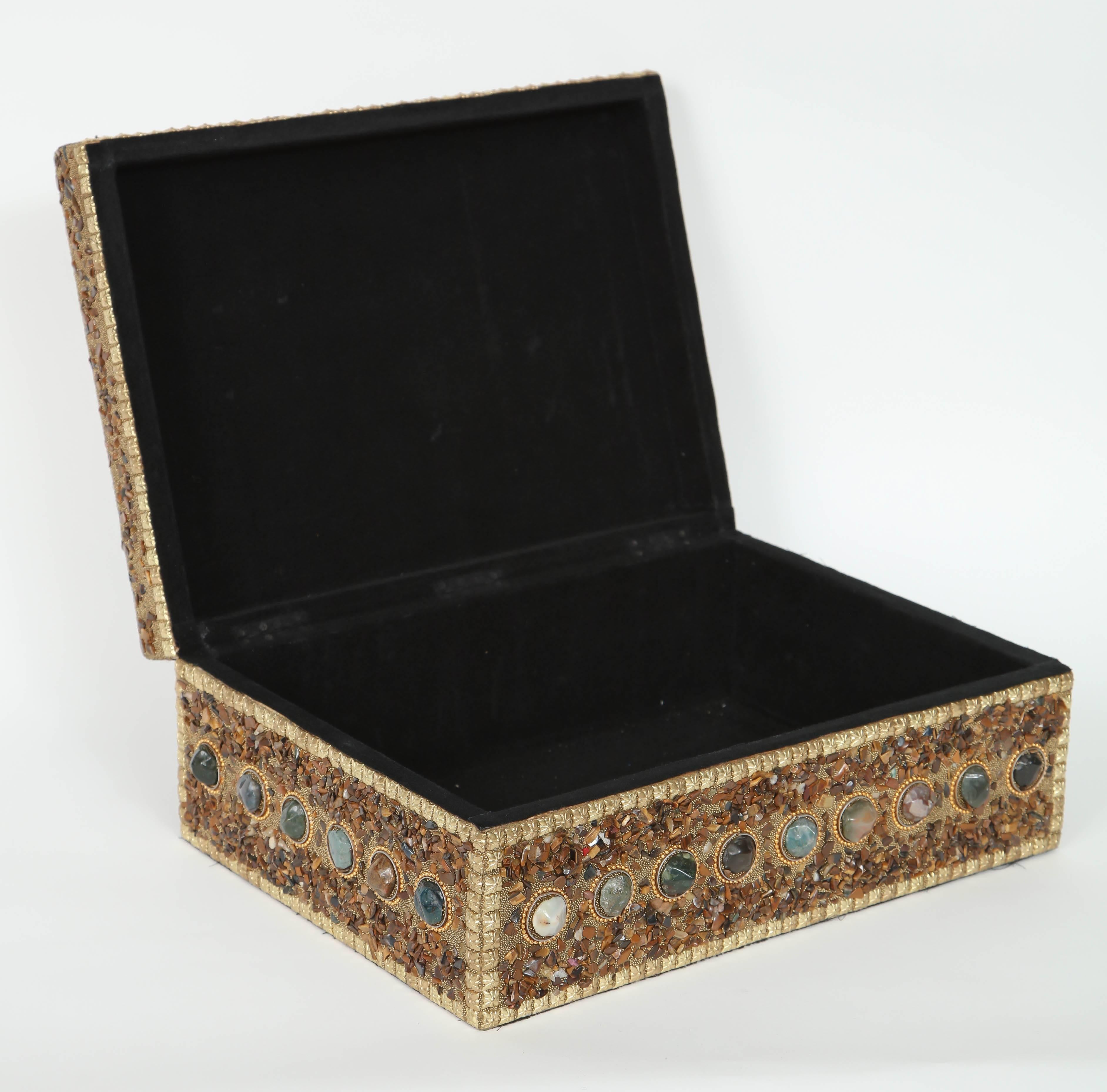 Renaissance Revival Tiger's Eye and Jade Byzantine Box