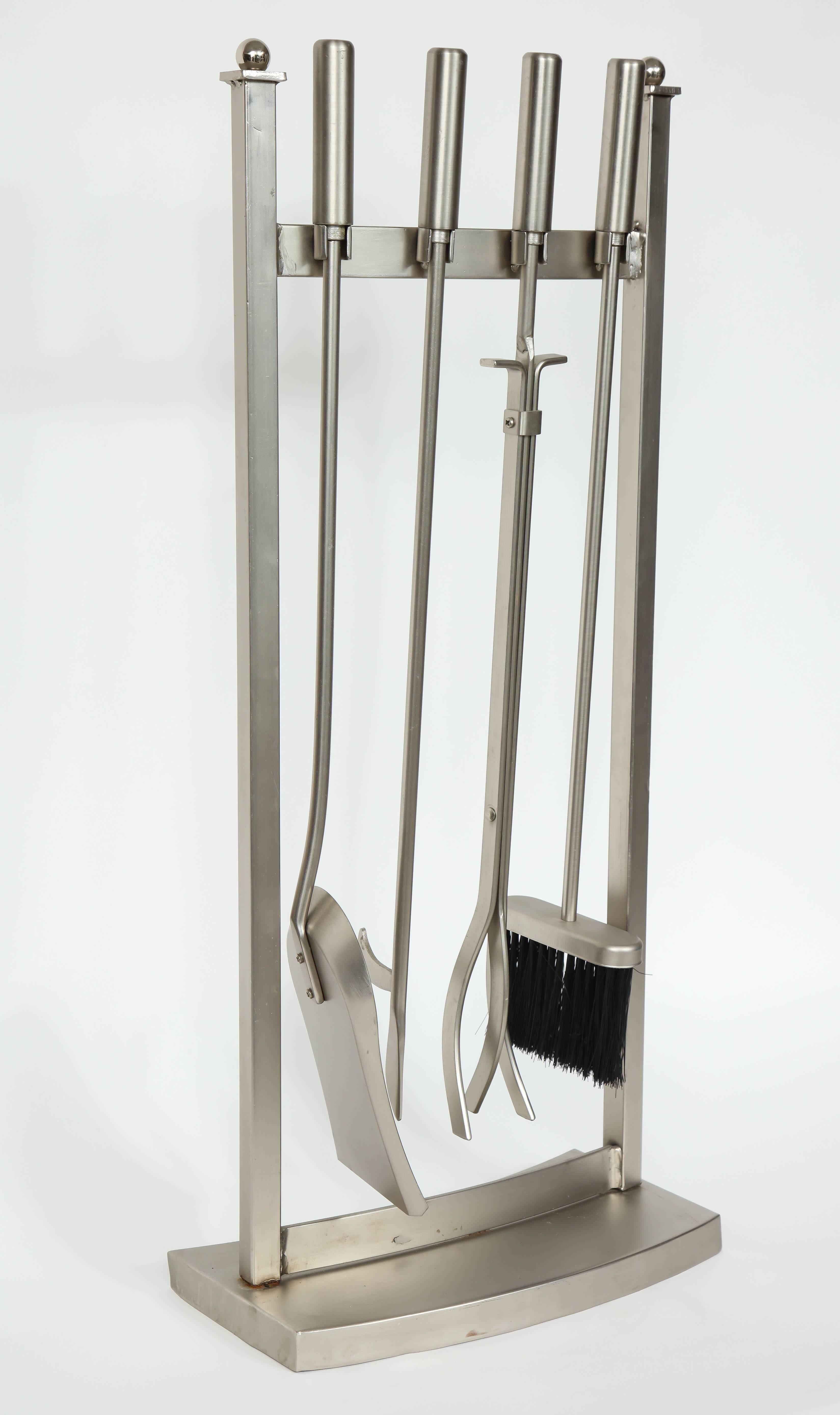 20th Century 1970s Brushed Steel Fire Tool Set