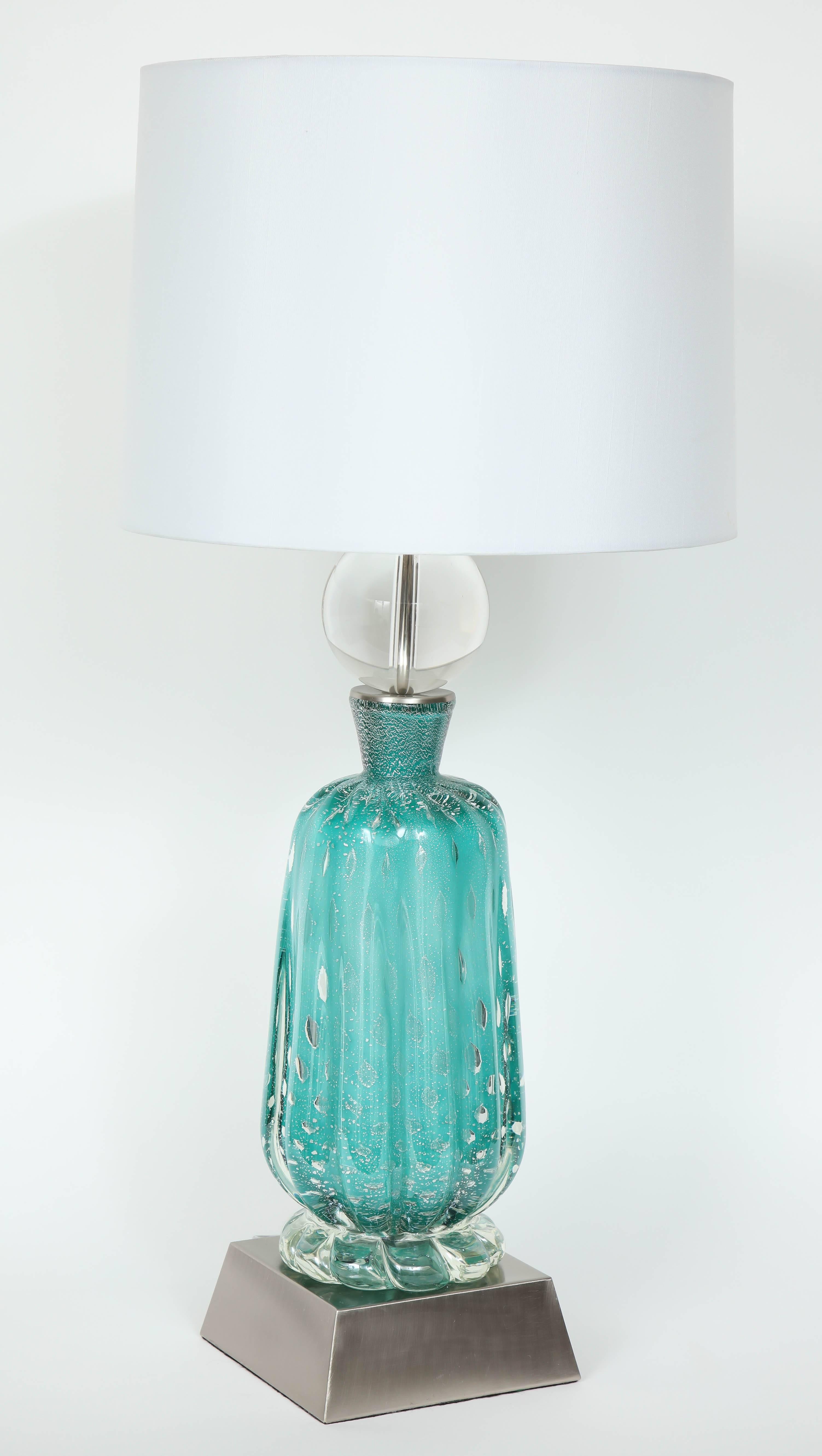 Mid-Century Modern Barovier Turquoise Murano Glass Lamps
