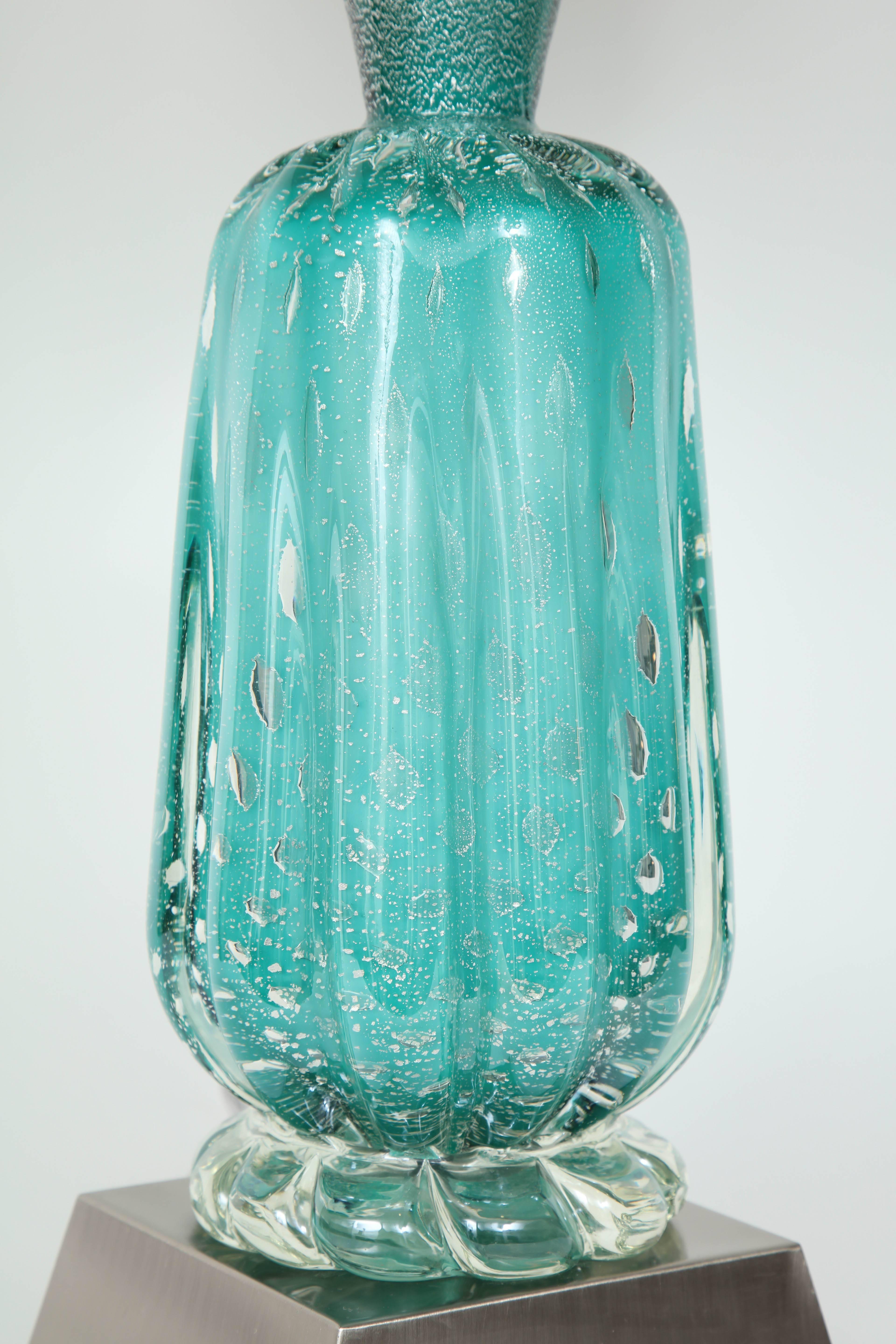 Italian Barovier Turquoise Murano Glass Lamps