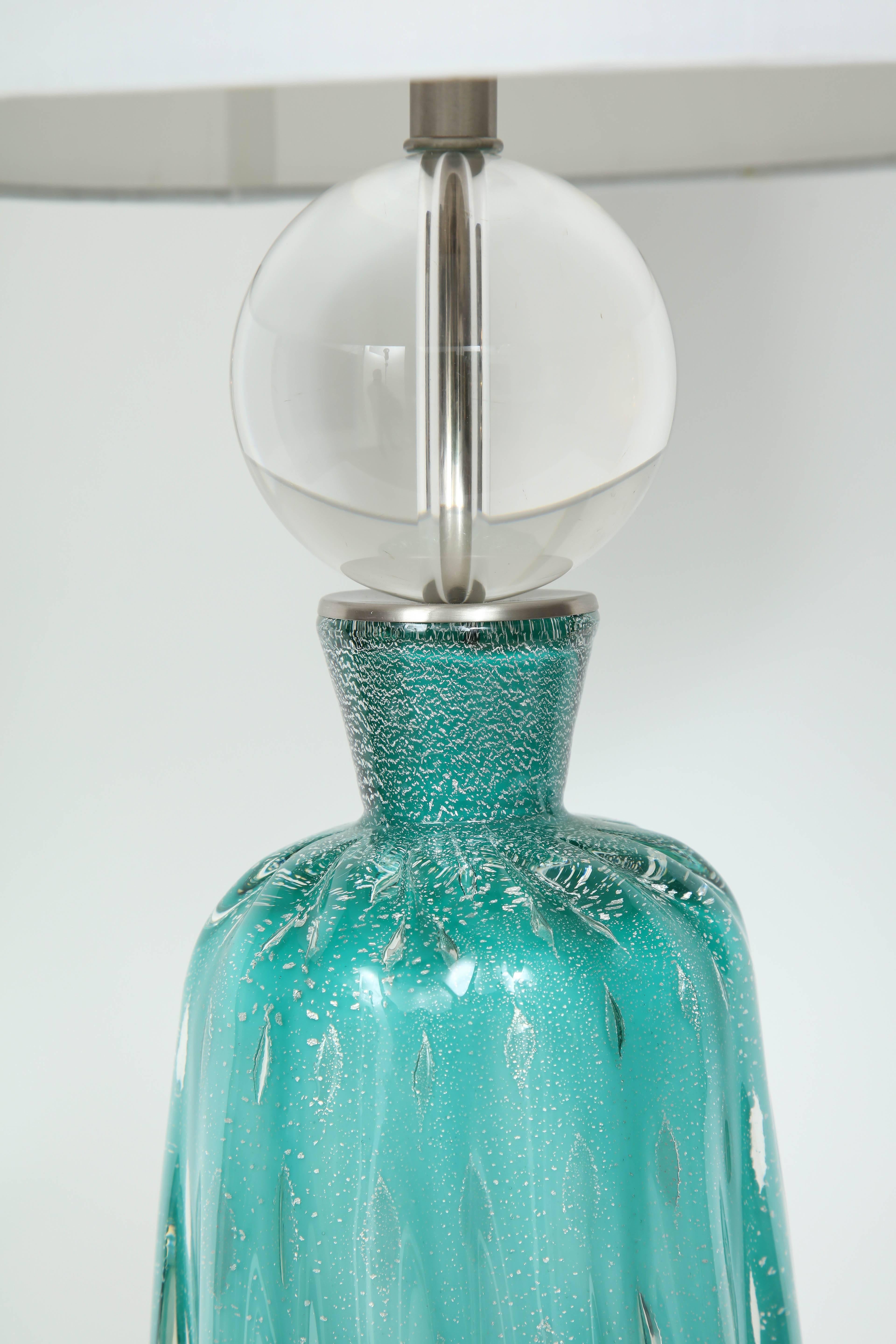 Brushed Barovier Turquoise Murano Glass Lamps
