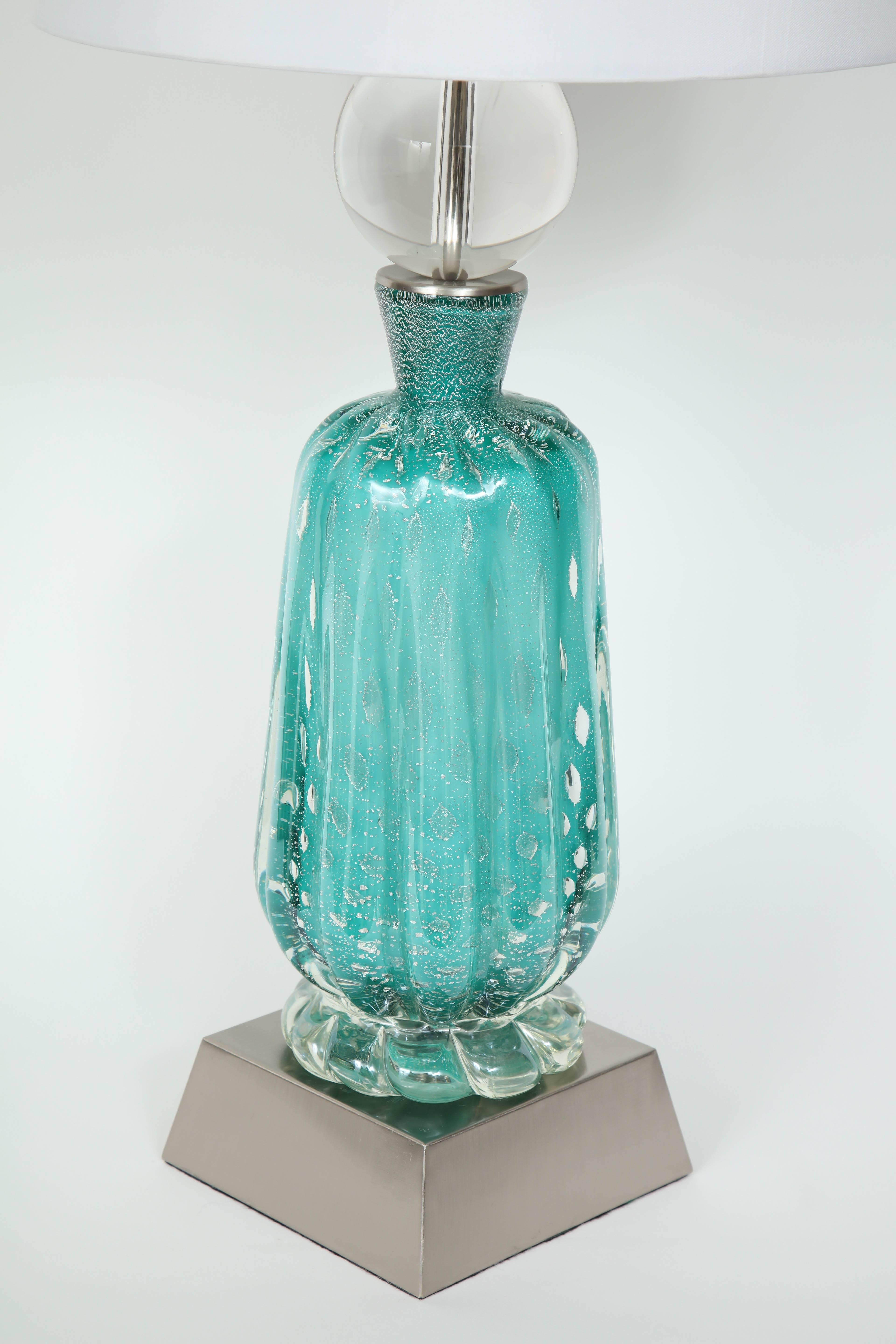 20th Century Barovier Turquoise Murano Glass Lamps