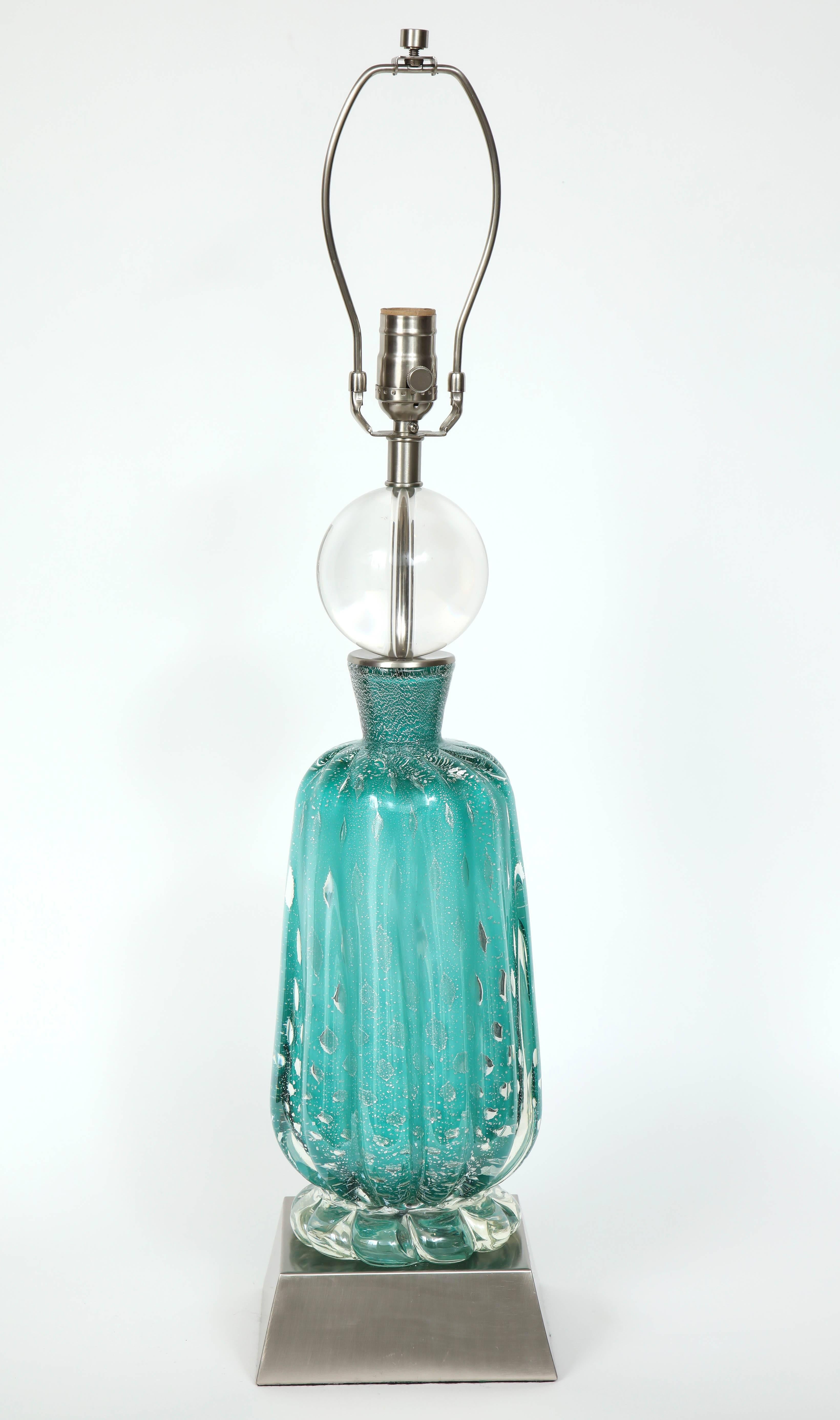 Barovier Turquoise Murano Glass Lamps 3