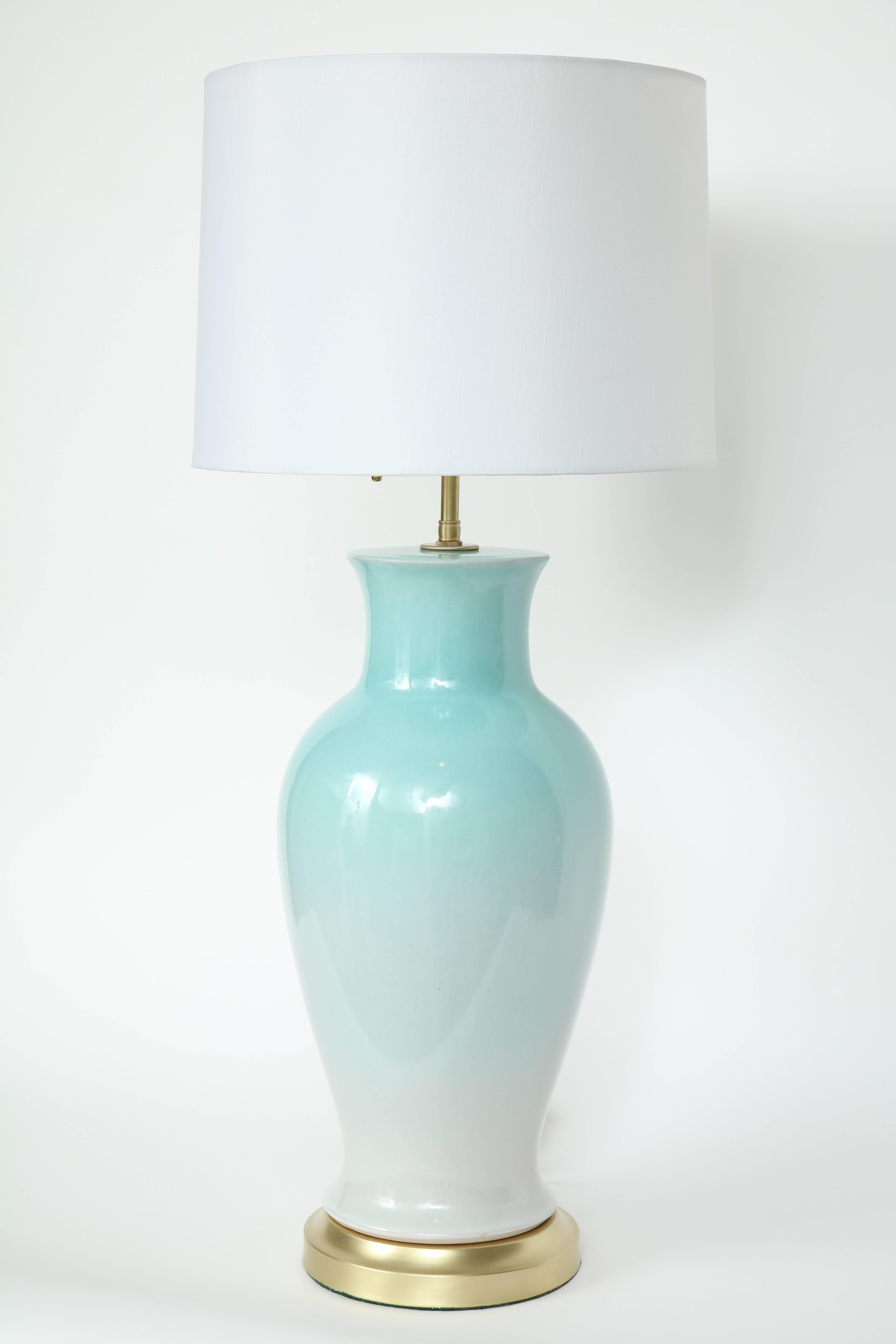 Mid-Century Modern Paul Hanson Spring Green and White Ombre Glazed Lamps