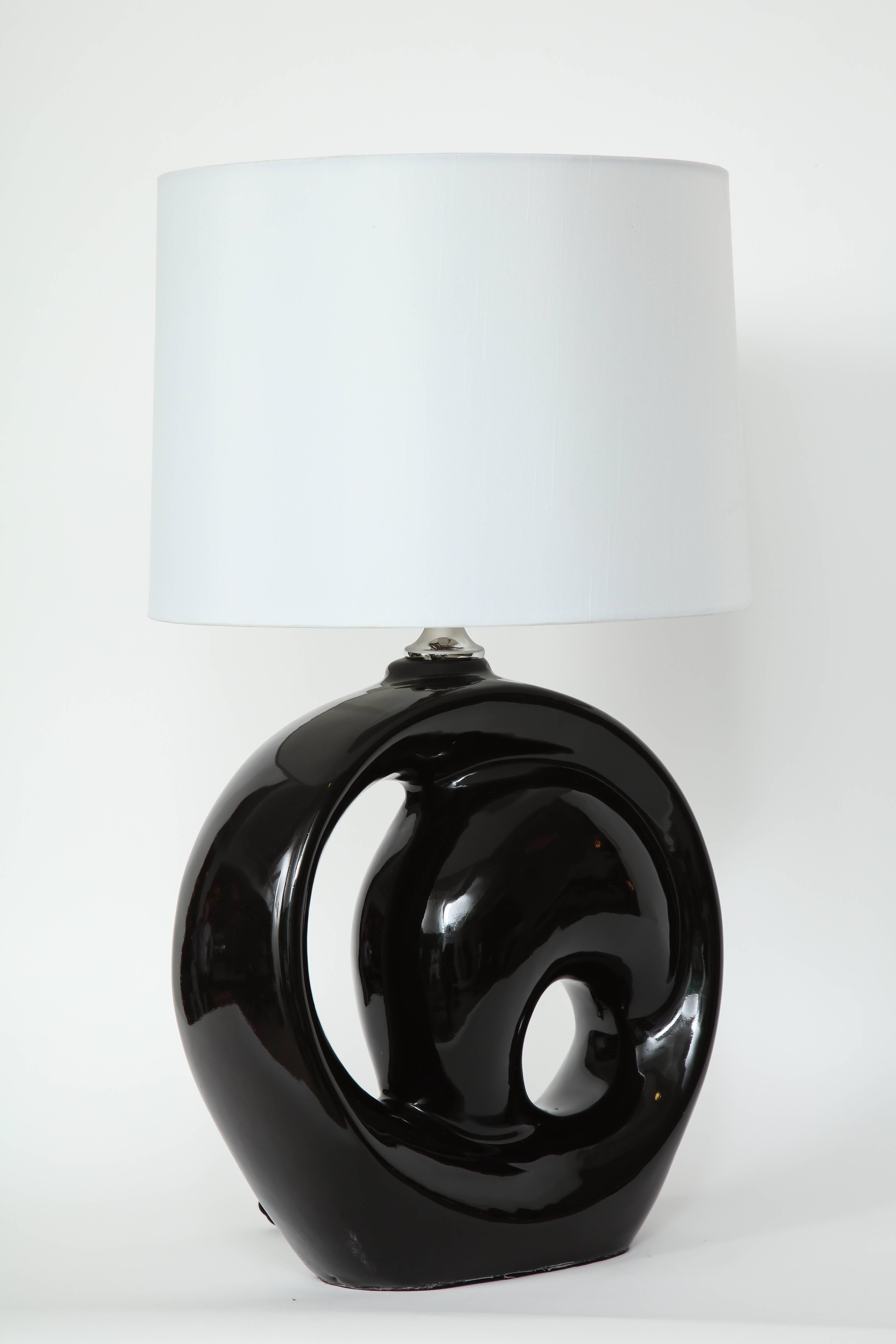 Polished Modernist Black Ceramic Lamps