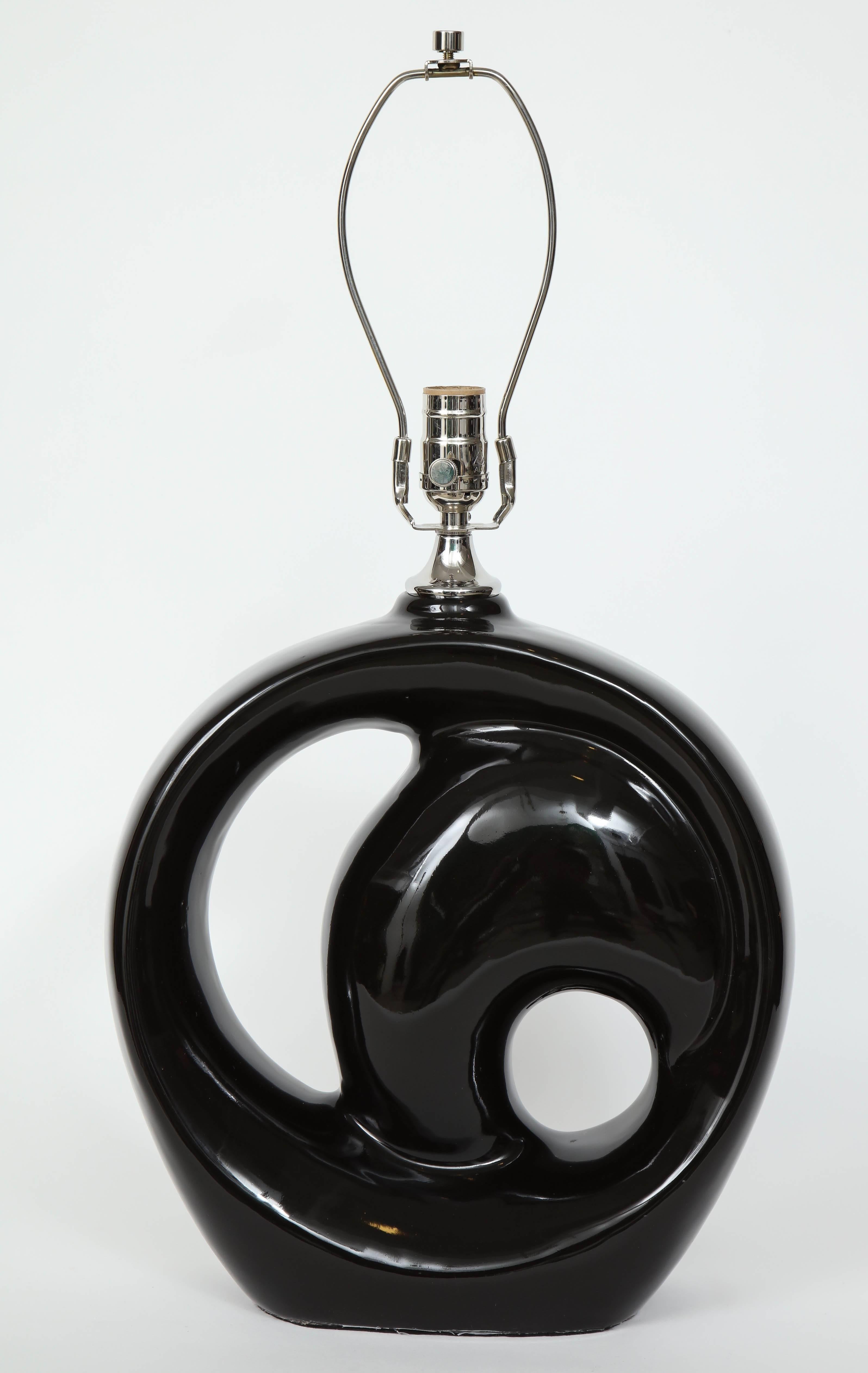 20th Century Modernist Black Ceramic Lamps