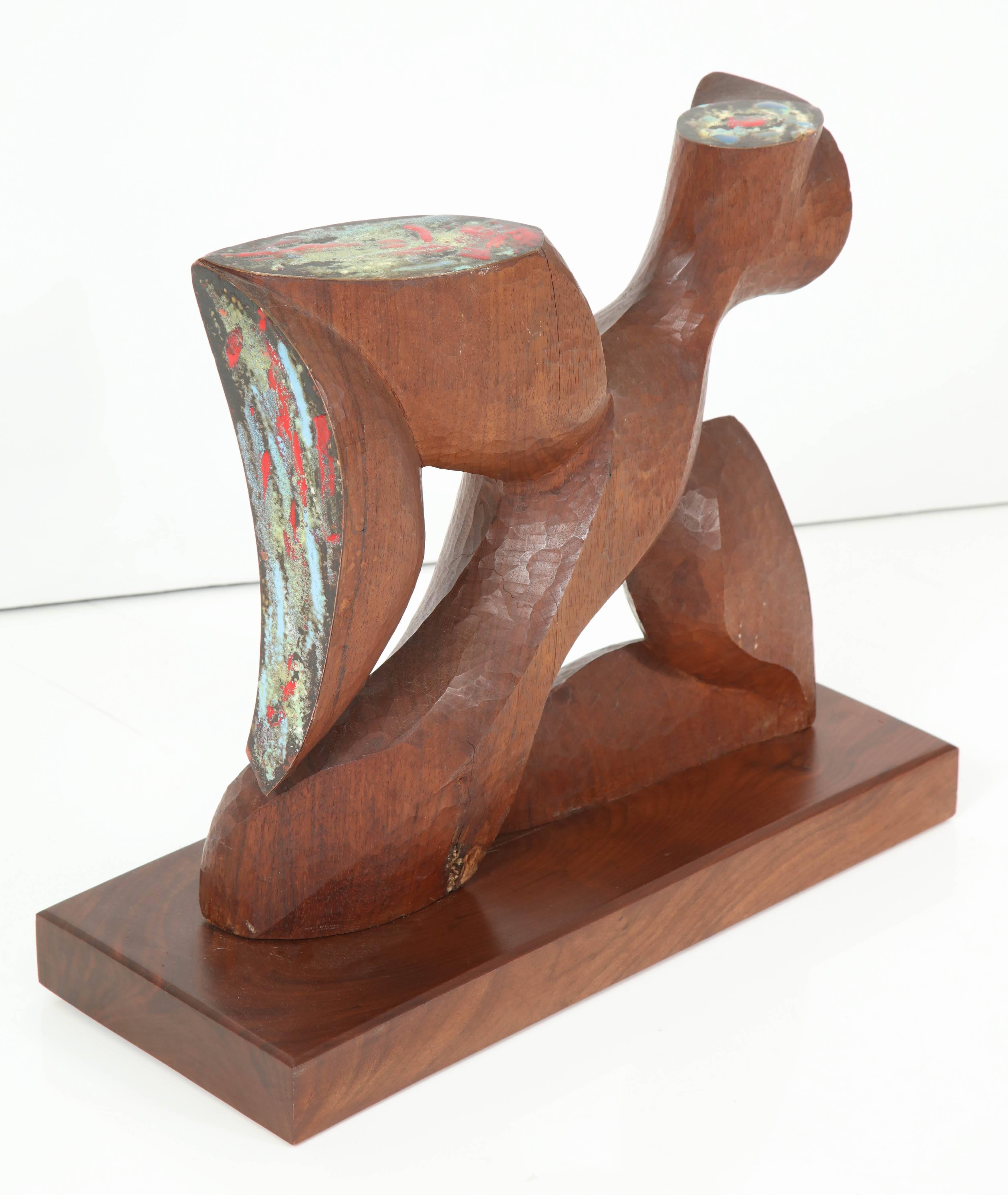 Mexican Abstract Carved Enamelled Tabletop Sculpture Attributed Frank Kyle For Sale