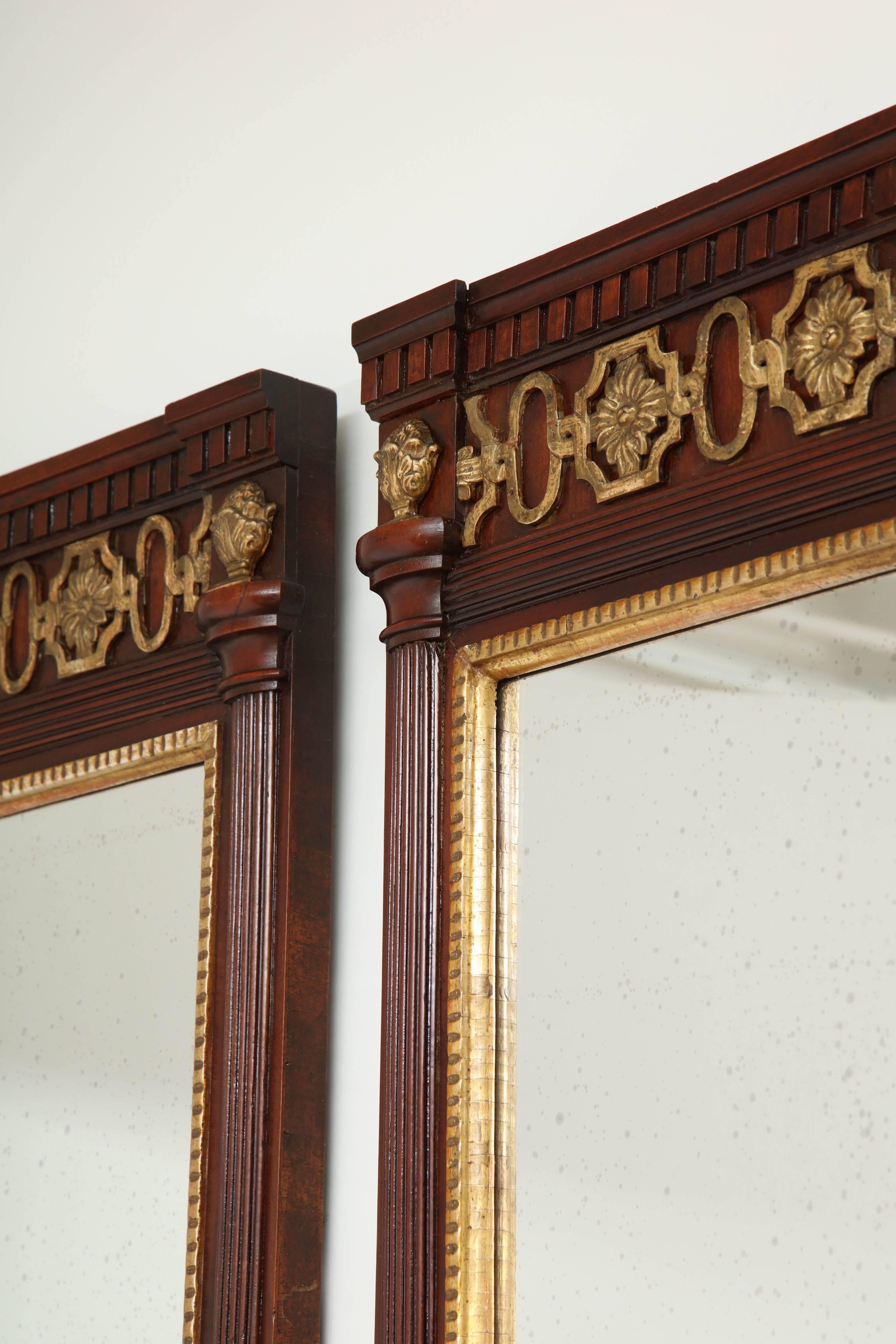 Pair of Danish Louis XVI Mahogany and Parcel-Gilt Mirrors, circa 1790s For Sale 1