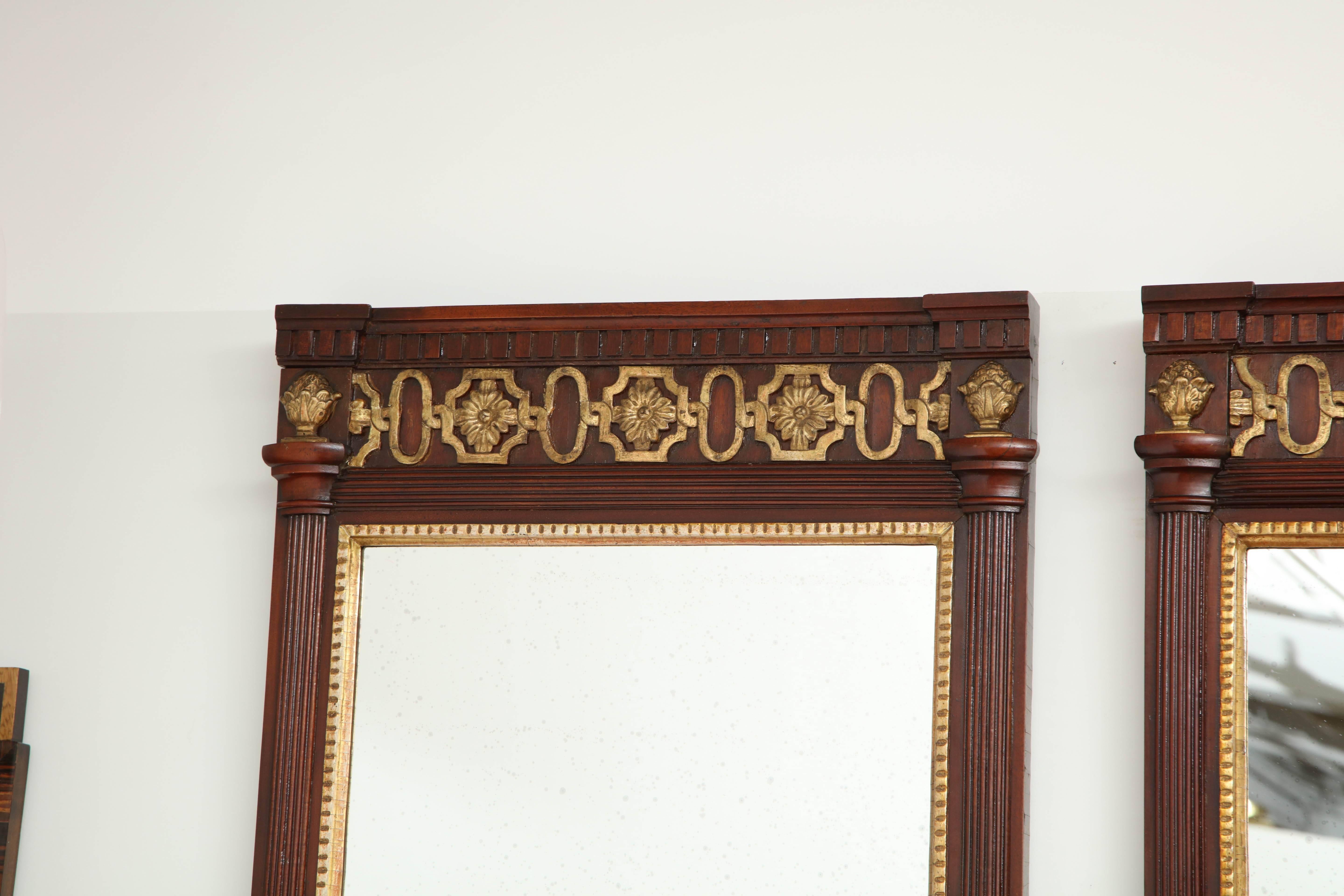 Pair of Danish Louis XVI Mahogany and Parcel-Gilt Mirrors, circa 1790s For Sale 4