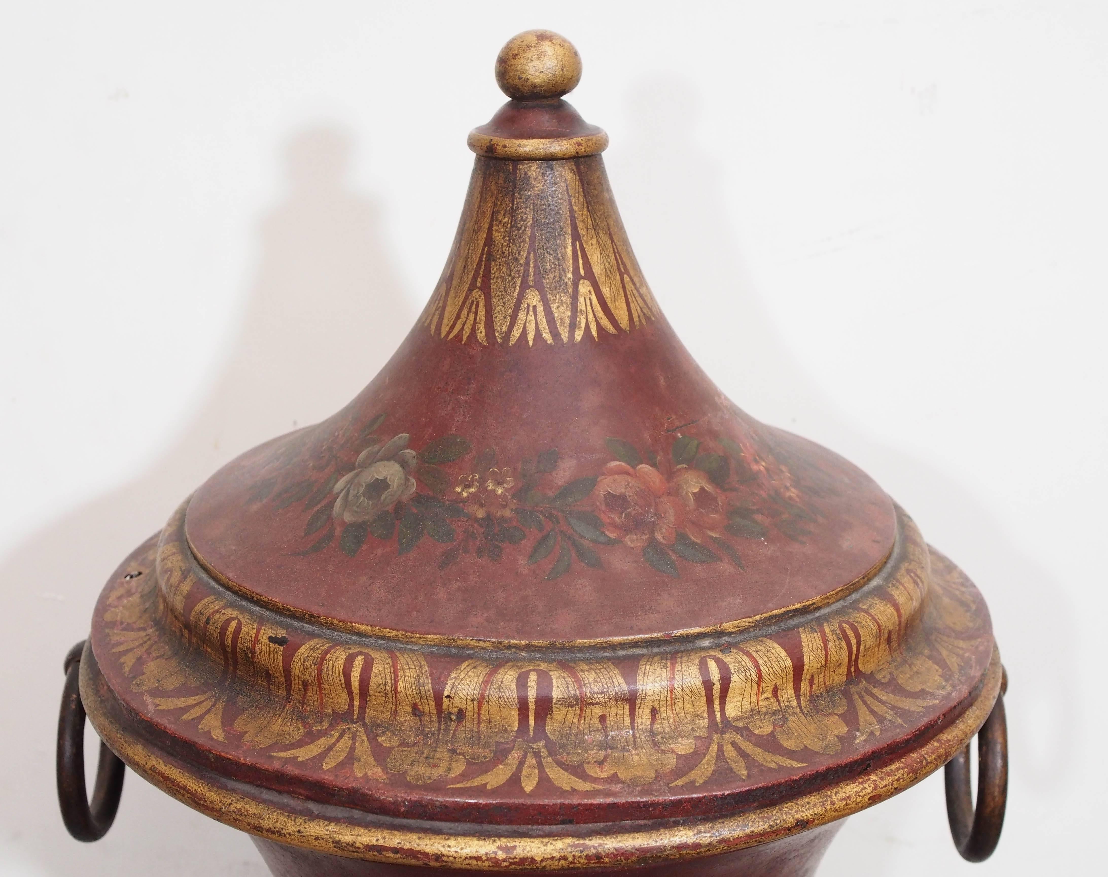 French 19th century painted tole covered urn.