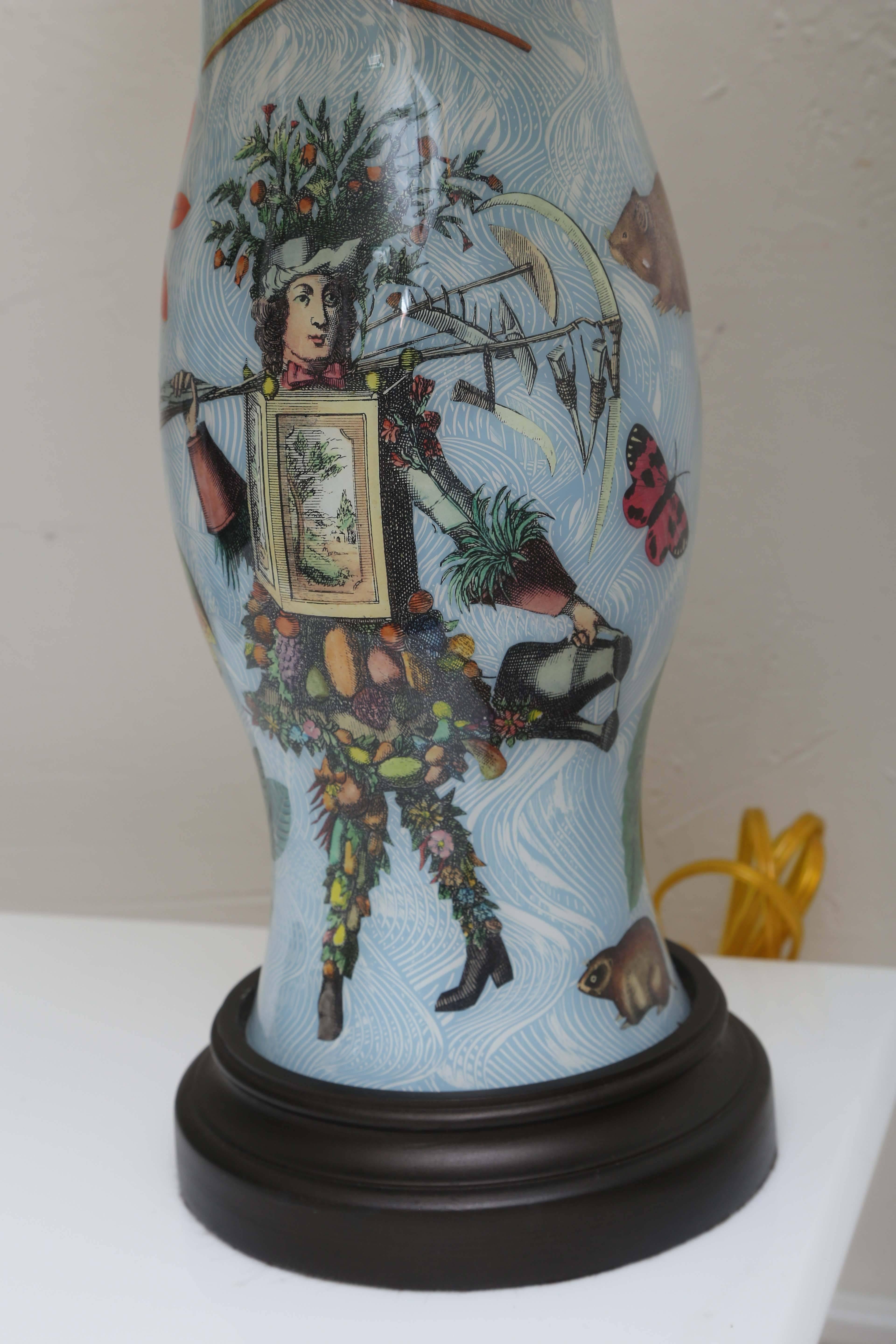 20th Century Pair of Decoupage Lamps