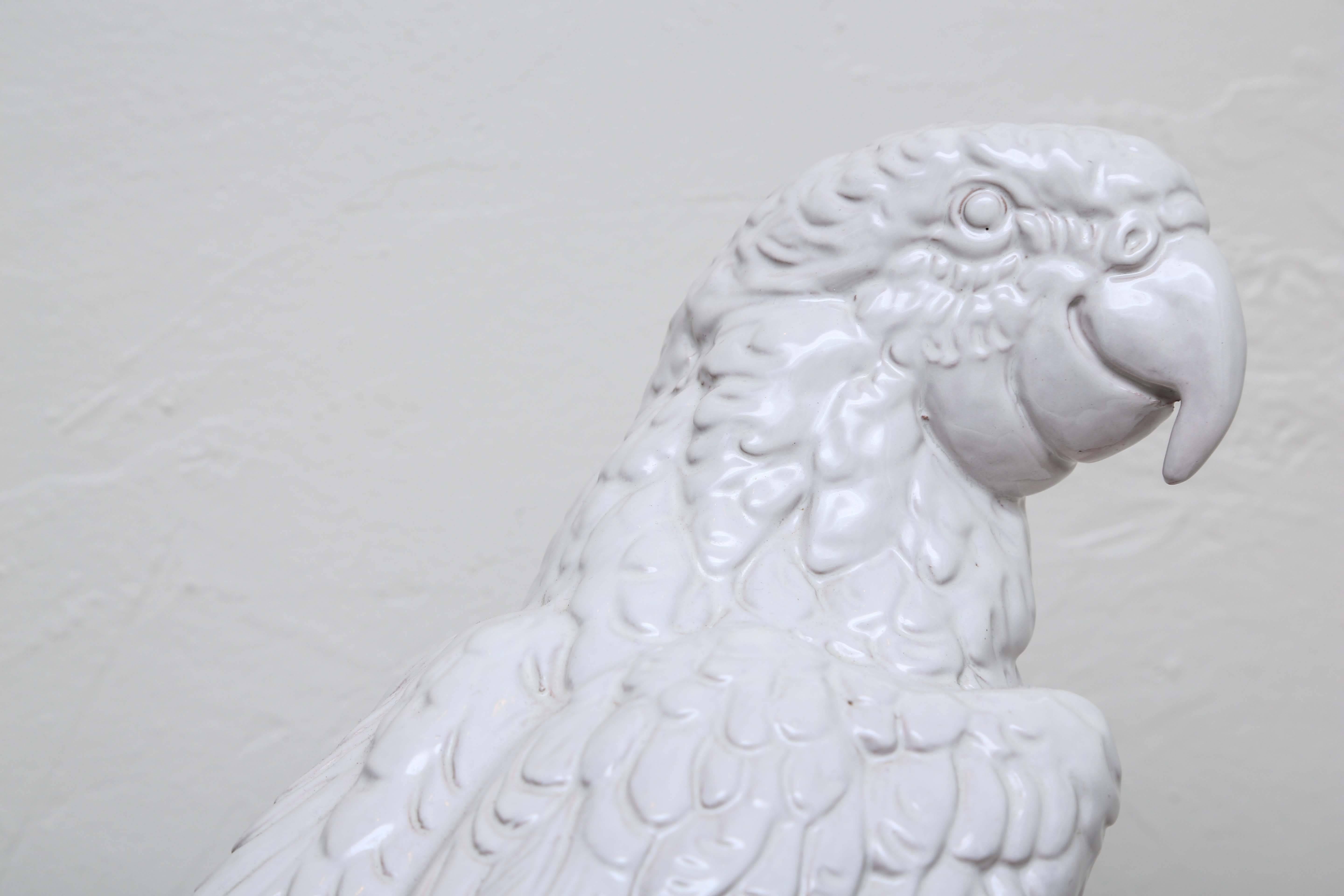 20th Century White Glazed Italian Terra Cotta Parrot