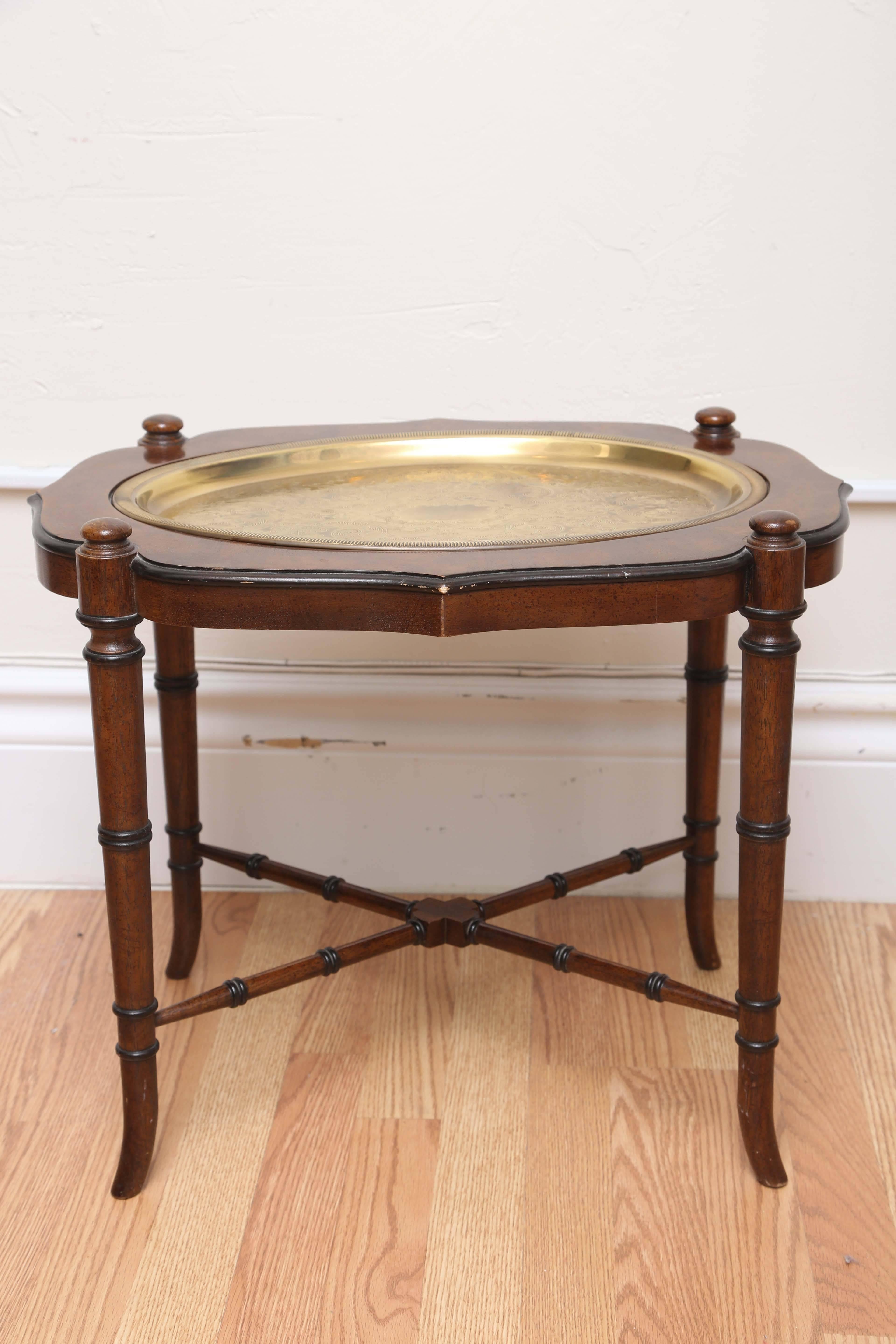 American Vintage Faux Bamboo Wood and Brass Tray Table