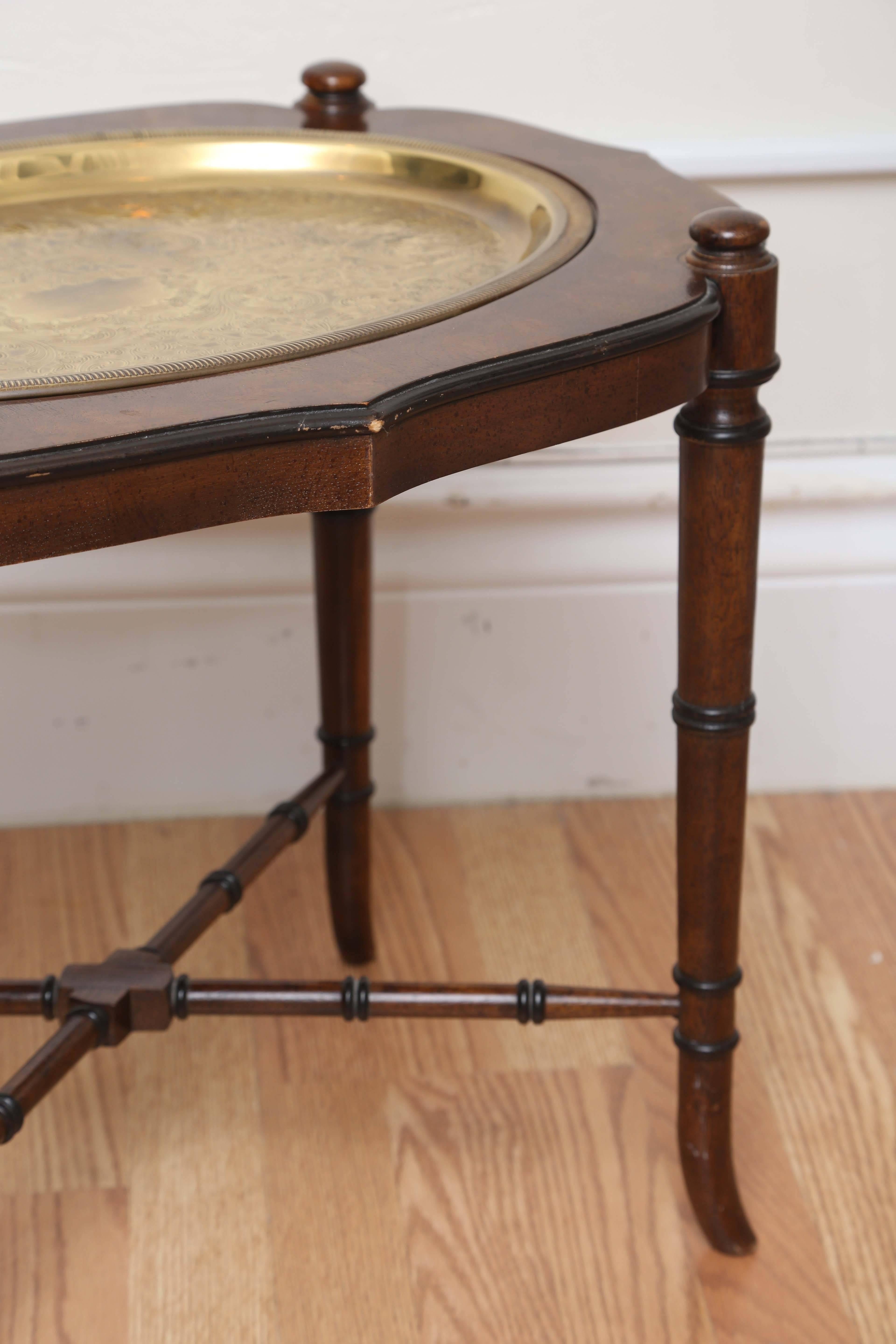 20th Century Vintage Faux Bamboo Wood and Brass Tray Table