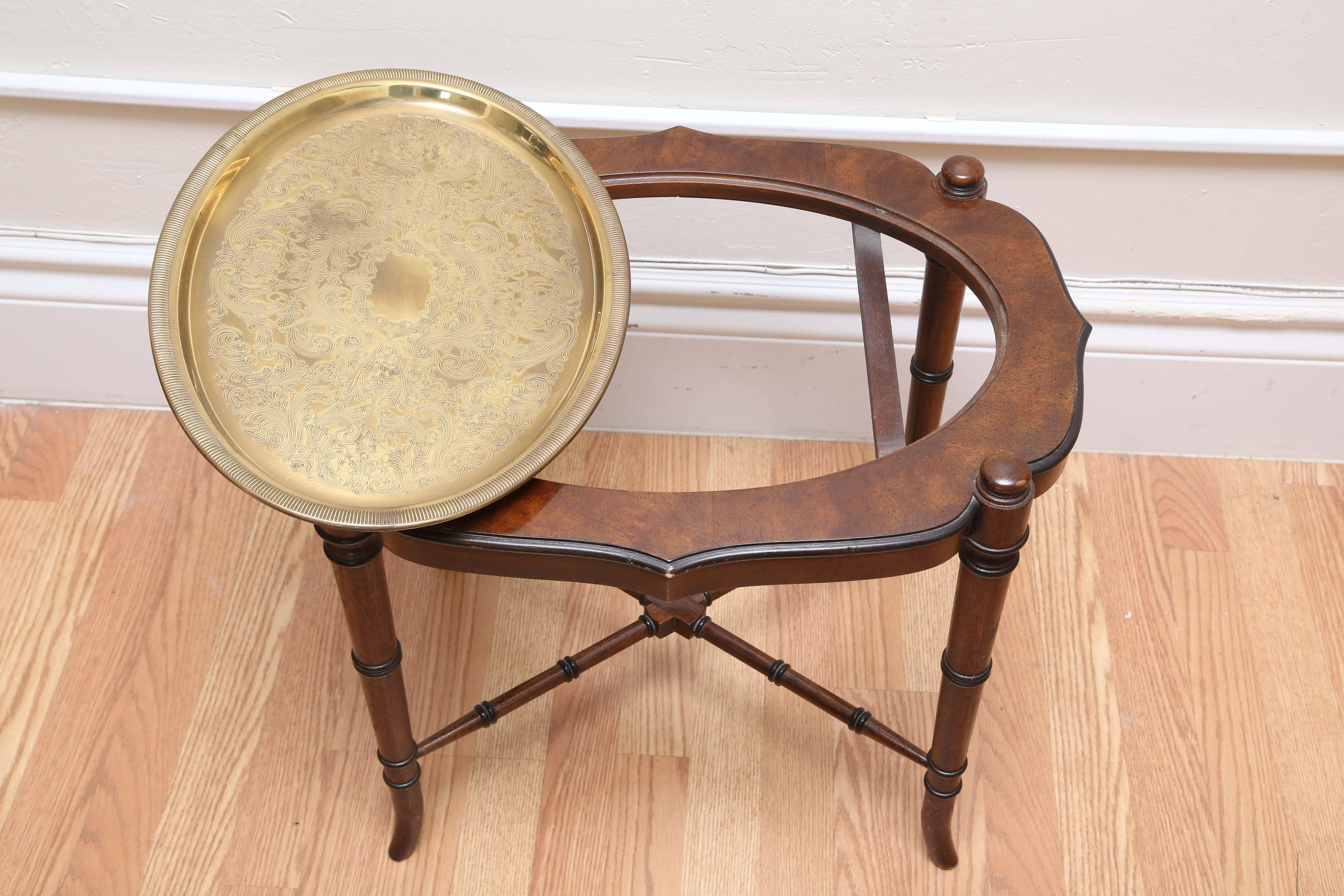 Vintage Faux Bamboo Wood and Brass Tray Table 3