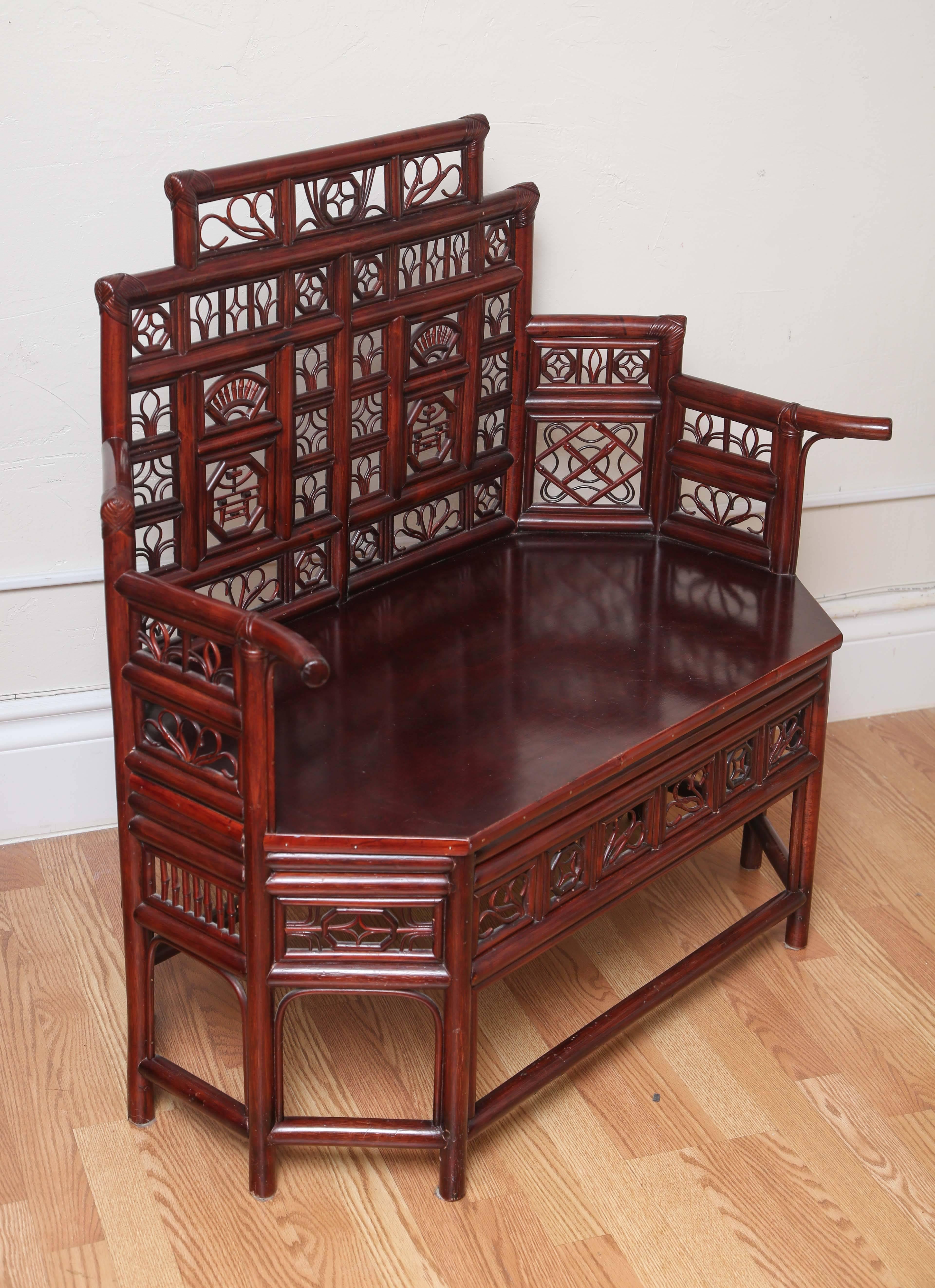 Chinese Vintage Rattan Pagoda Style Settee For Sale
